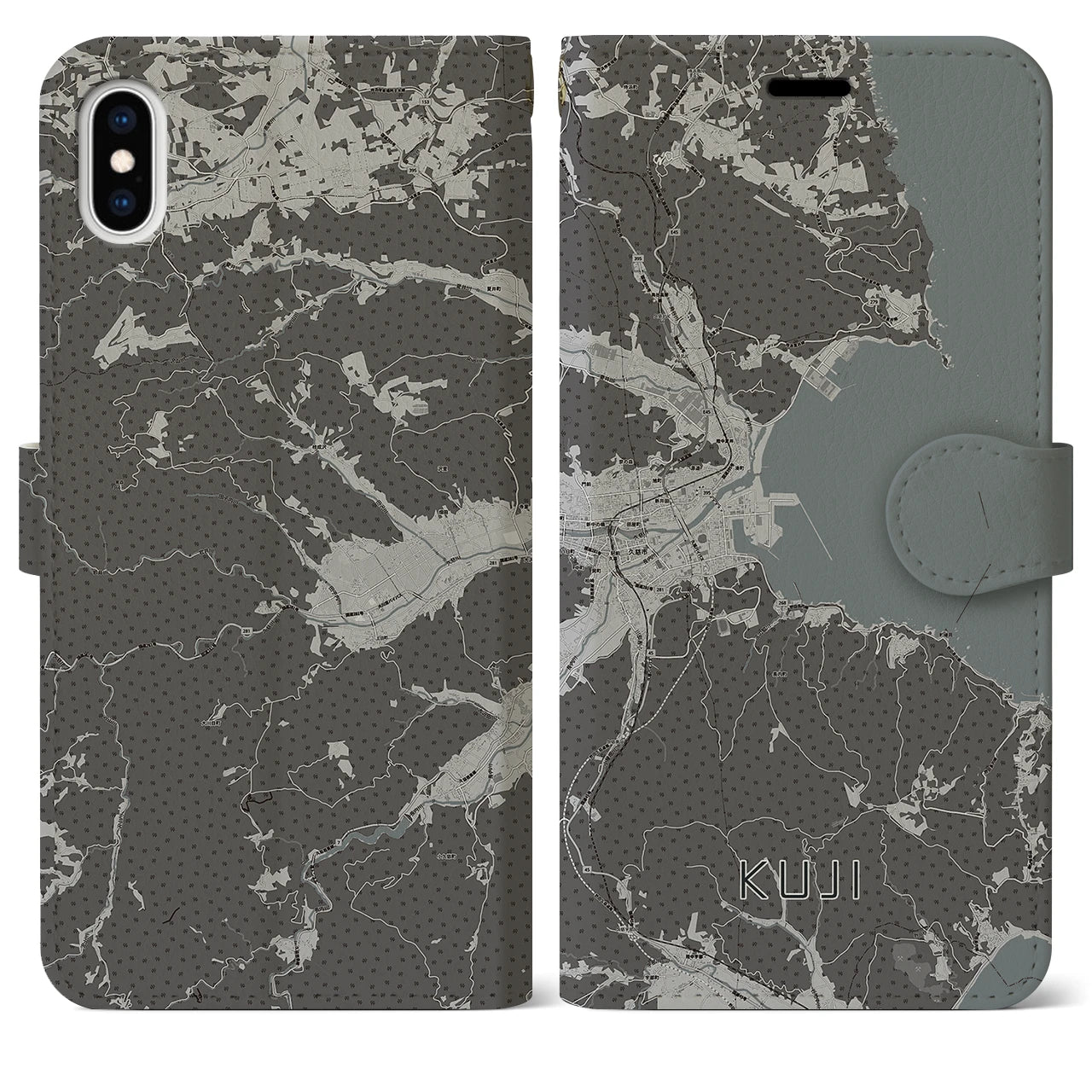 【久慈(岩手県)】地図柄iPhoneケース(手帳タイプ)モノトーン・iPhone XS Max 用