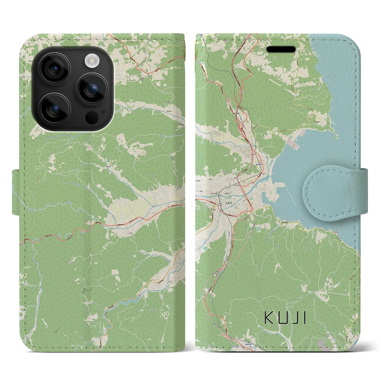 【久慈(岩手県)】地図柄iPhoneケース(手帳タイプ)ナチュラル・iPhone 16 用