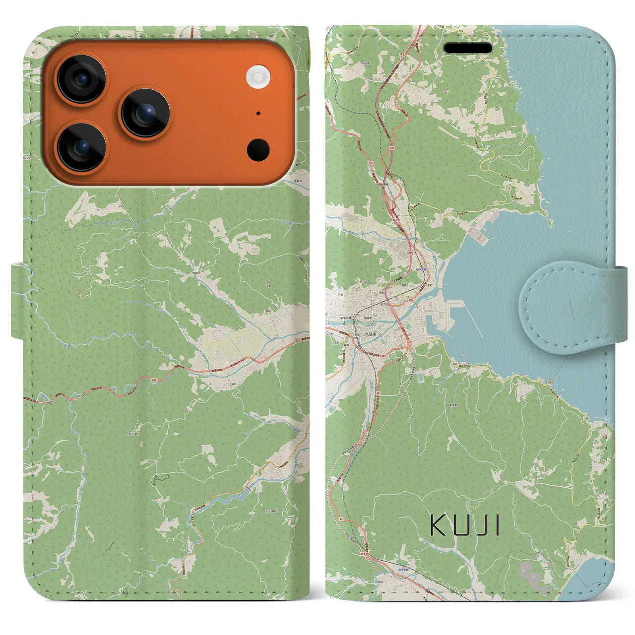 【久慈(岩手県)】地図柄iPhoneケース(手帳タイプ)モノトーン・iPhone 17 Pro Max 用