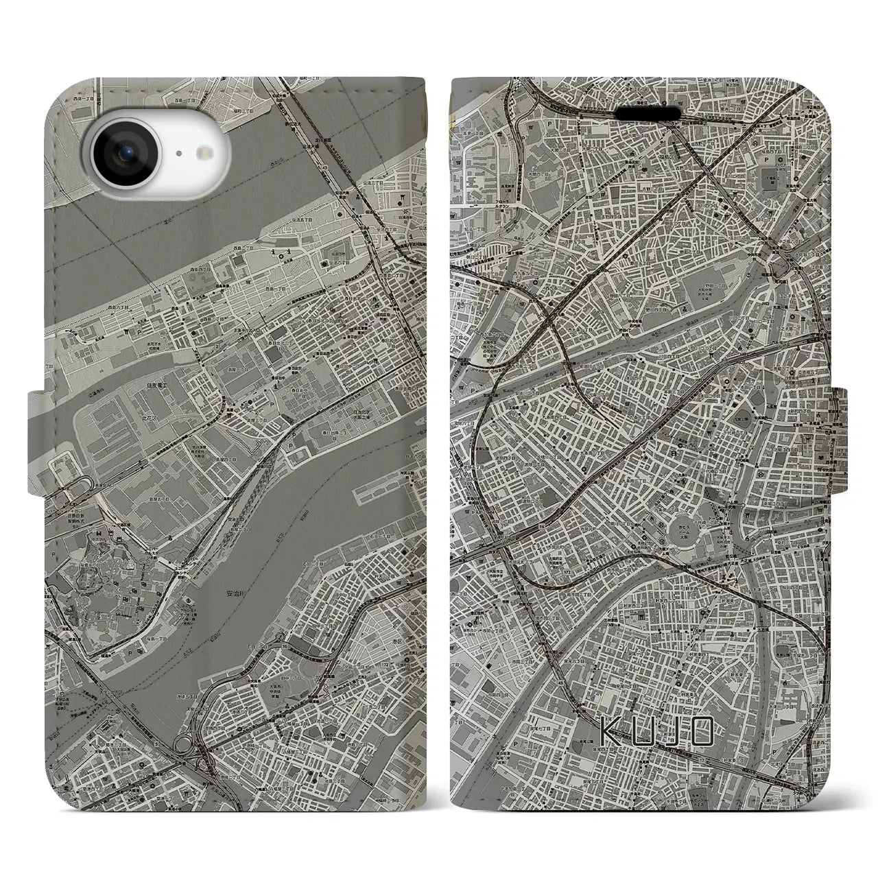 【九条(大阪府)】地図柄iPhoneケース(手帳タイプ)