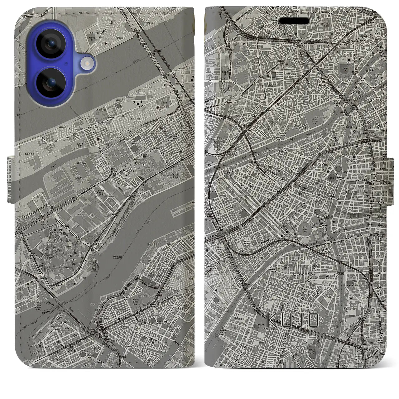 【九条(大阪府)】地図柄iPhoneケース(手帳タイプ)