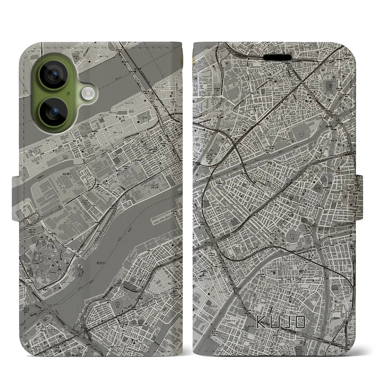 【九条(大阪府)】地図柄iPhoneケース(手帳タイプ)