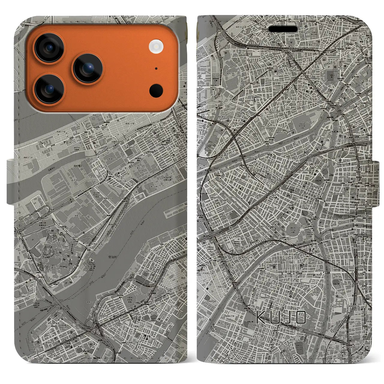 【九条(大阪府)】地図柄iPhoneケース(手帳タイプ)