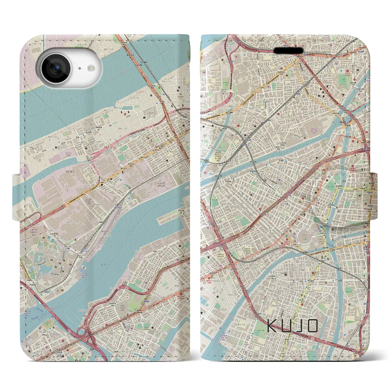 【九条(大阪府)】地図柄iPhoneケース(手帳タイプ)