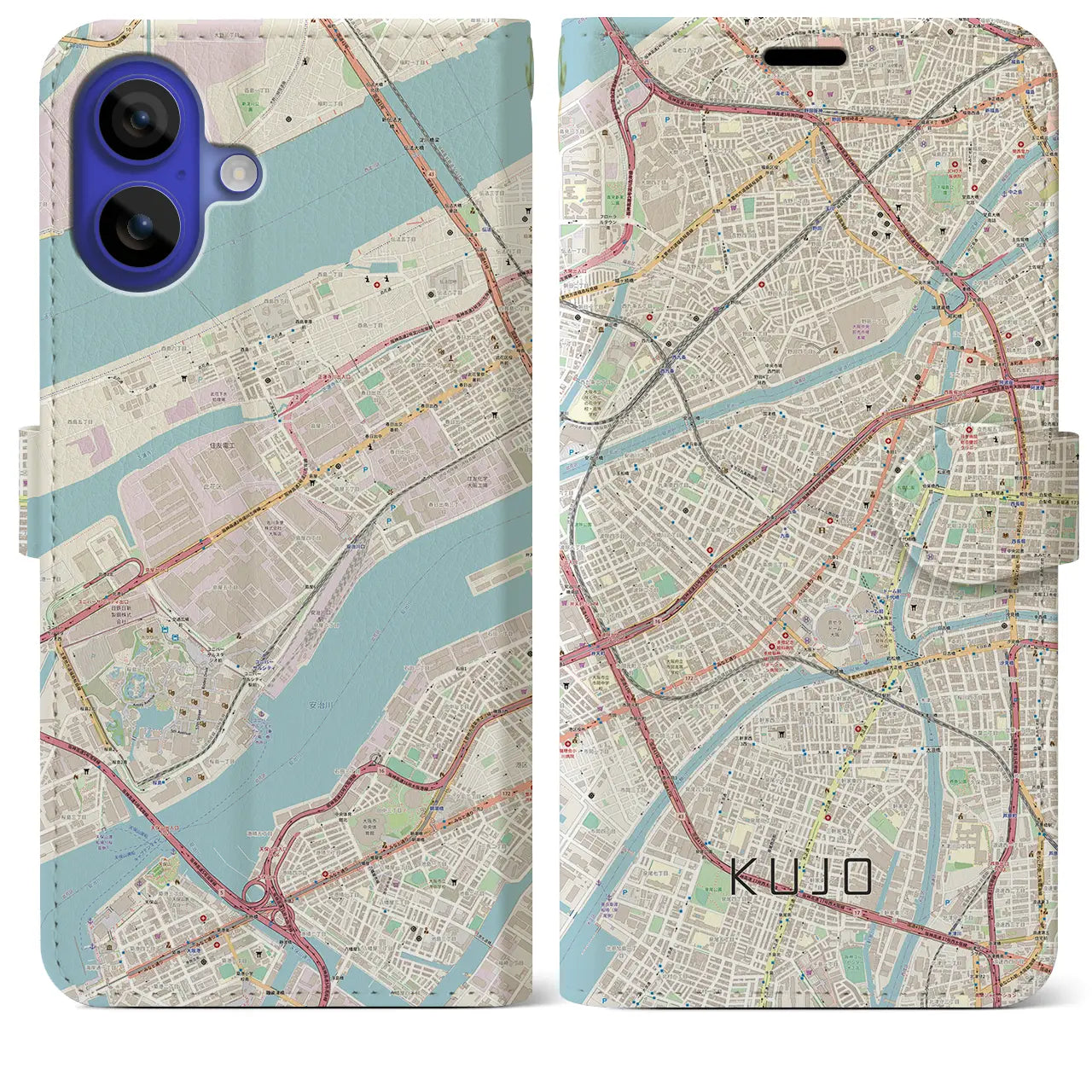 【九条(大阪府)】地図柄iPhoneケース(手帳タイプ)