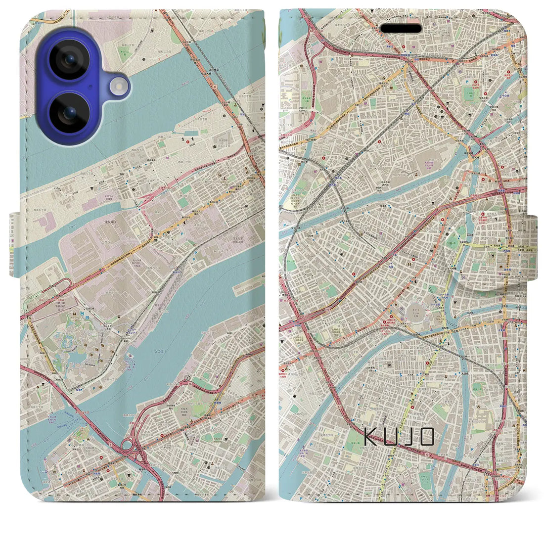 【九条(大阪府)】地図柄iPhoneケース(手帳タイプ)ナチュラル・iPhone 16 Pro Max 用