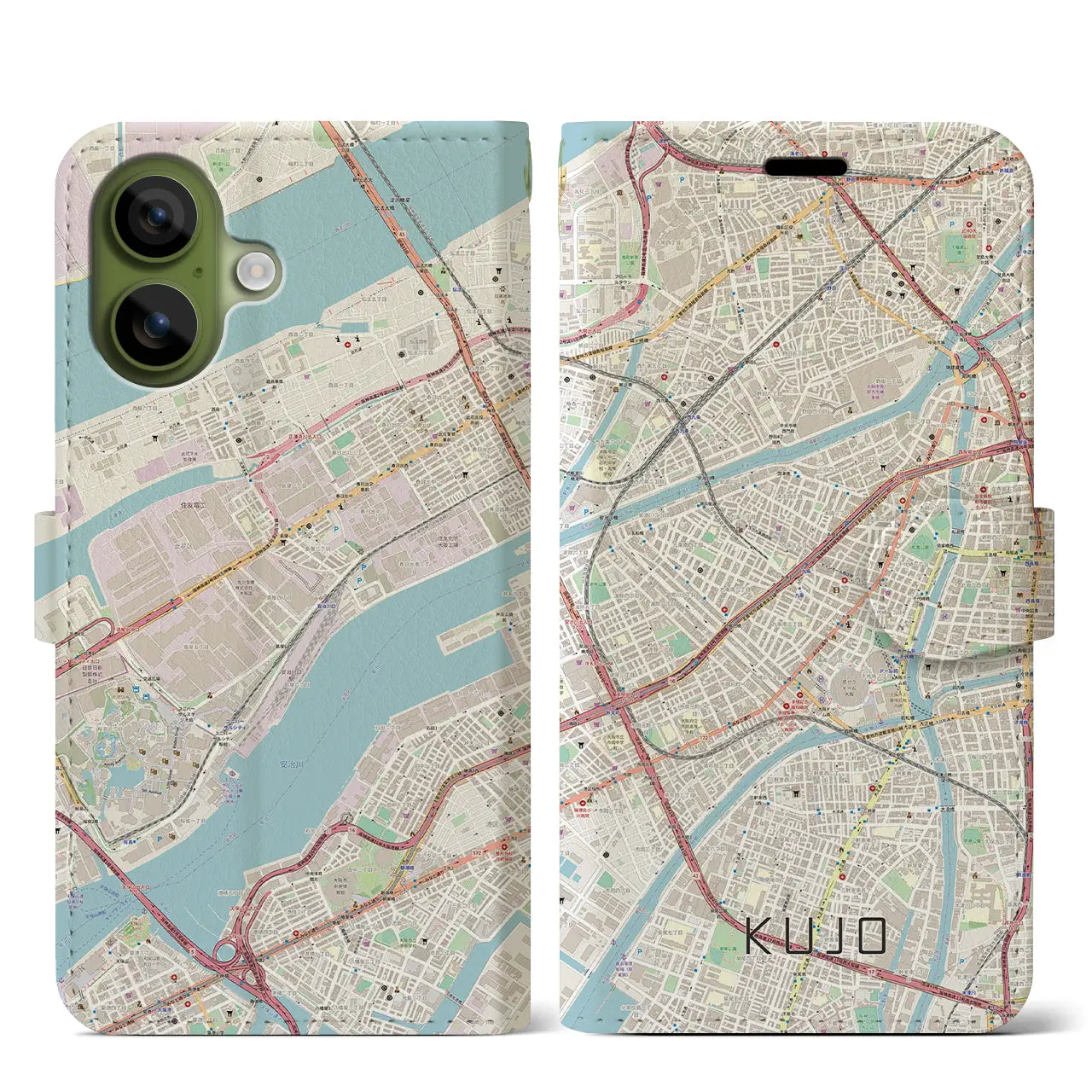 【九条(大阪府)】地図柄iPhoneケース(手帳タイプ)
