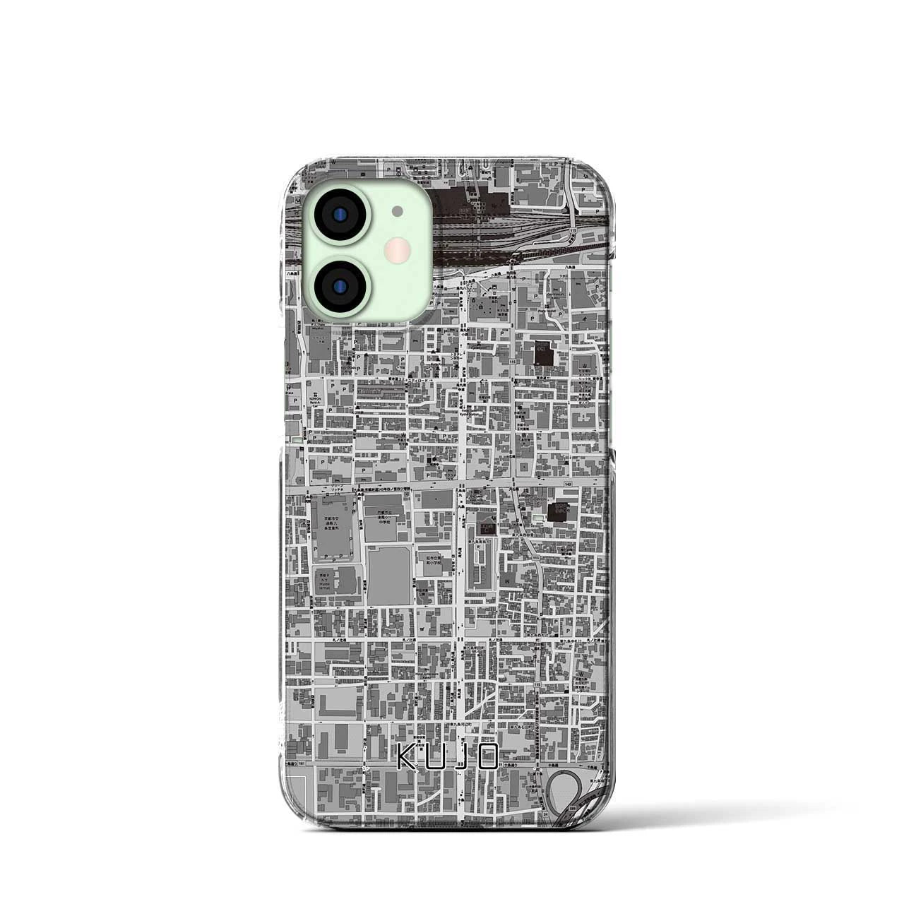 【九条(京都府)】地図柄iPhoneケース(クリアタイプ)モノトーン・iPhone 12 mini 用