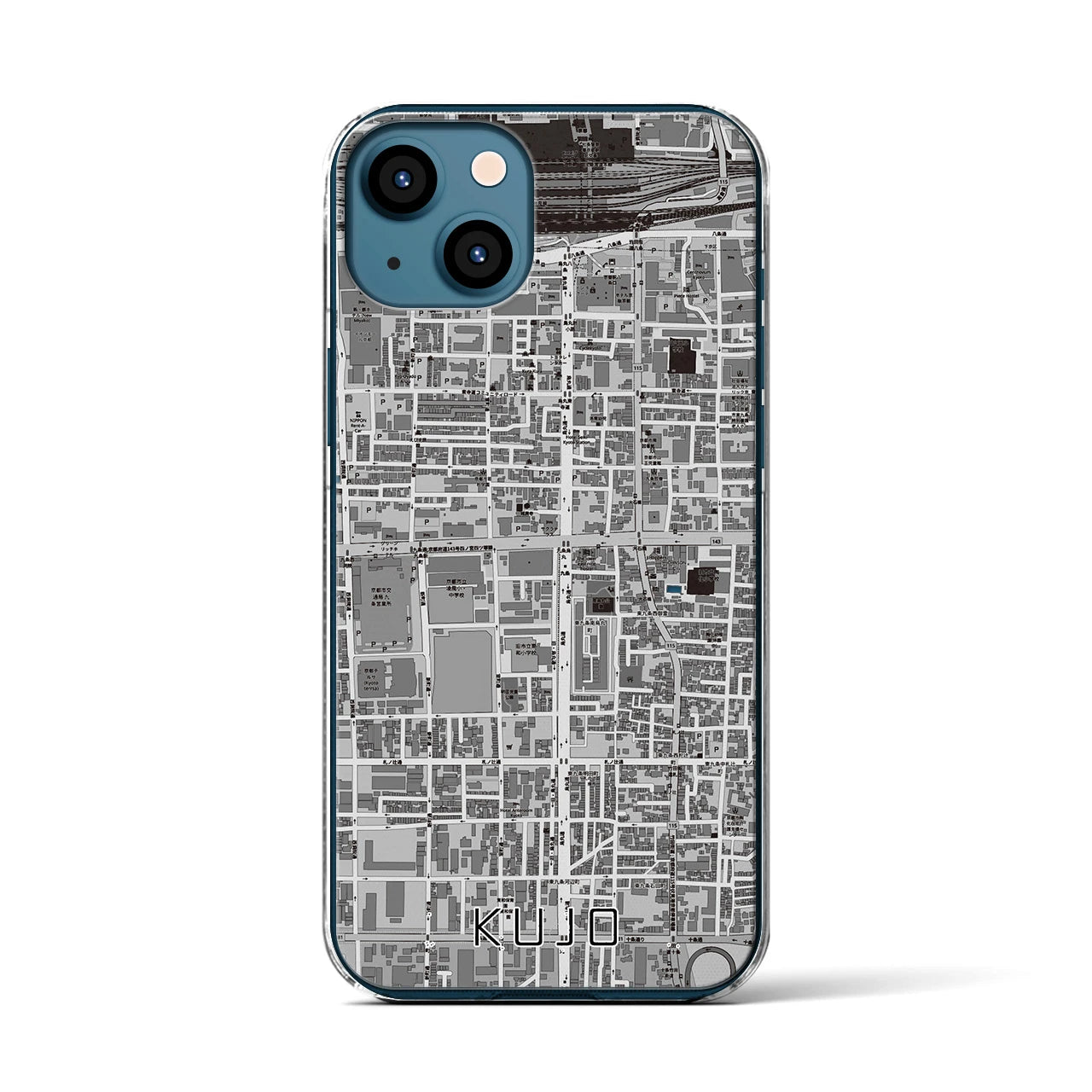 【九条(京都府)】地図柄iPhoneケース(クリアタイプ)モノトーン・iPhone 13 用