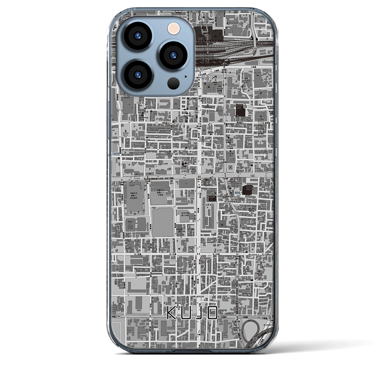 【九条(京都府)】地図柄iPhoneケース(クリアタイプ)モノトーン・iPhone 13 Pro Max 用