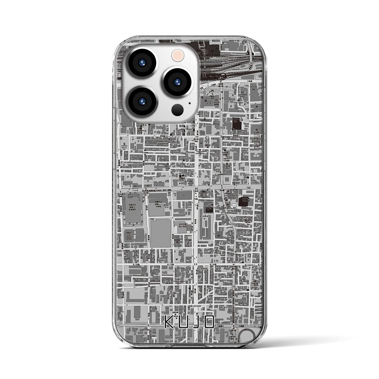 【九条(京都府)】地図柄iPhoneケース(クリアタイプ)モノトーン・iPhone 13 Pro 用