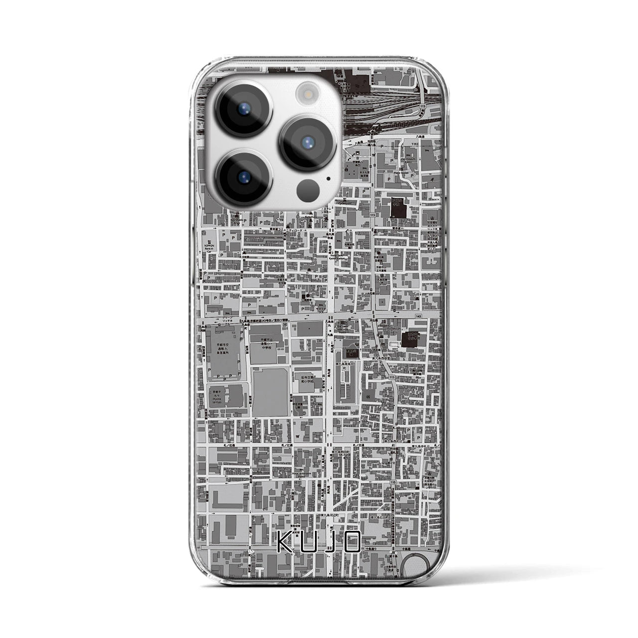 【九条(京都府)】地図柄iPhoneケース(クリアタイプ)モノトーン・iPhone 14 Pro 用