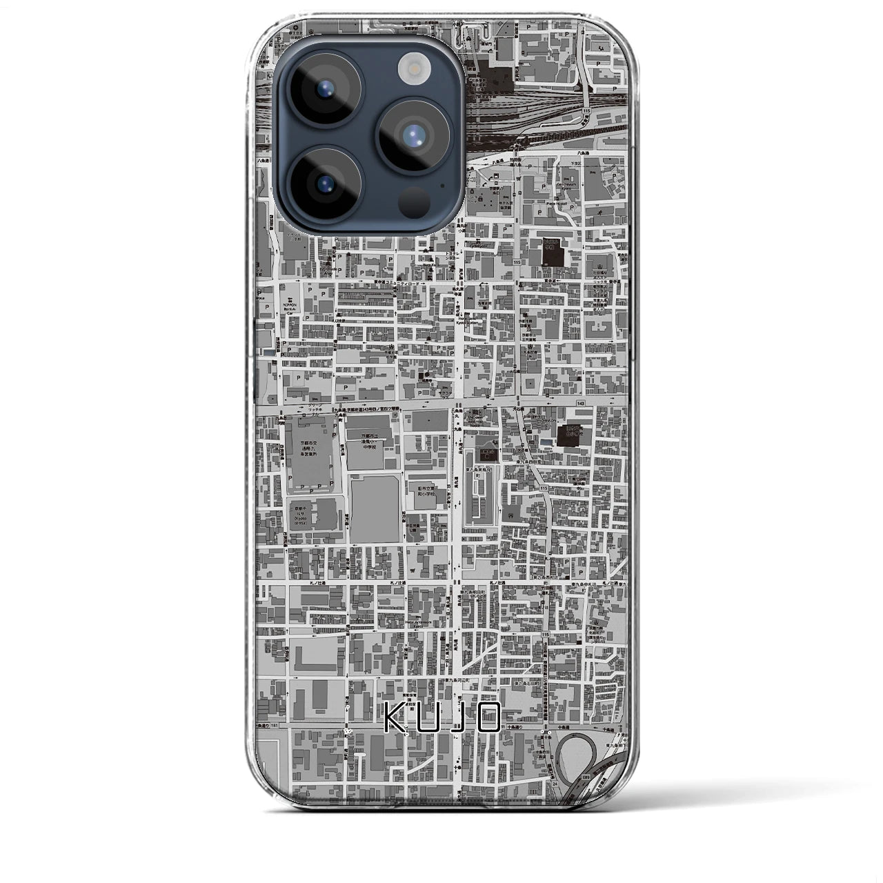 【九条(京都府)】地図柄iPhoneケース(クリアタイプ)モノトーン・iPhone 15 Pro Max 用