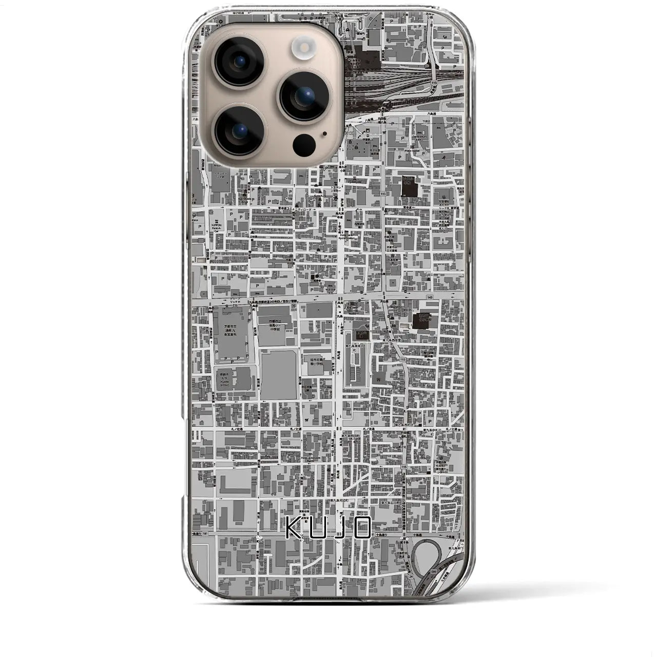 【九条(京都府)】地図柄iPhoneケース(クリアタイプ)モノトーン・iPhone 16 Plus 用