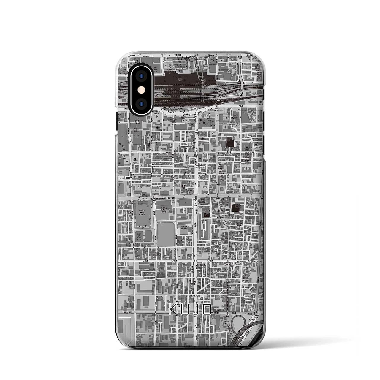 【九条(京都府)】地図柄iPhoneケース(クリアタイプ)モノトーン・iPhone XS / X 用