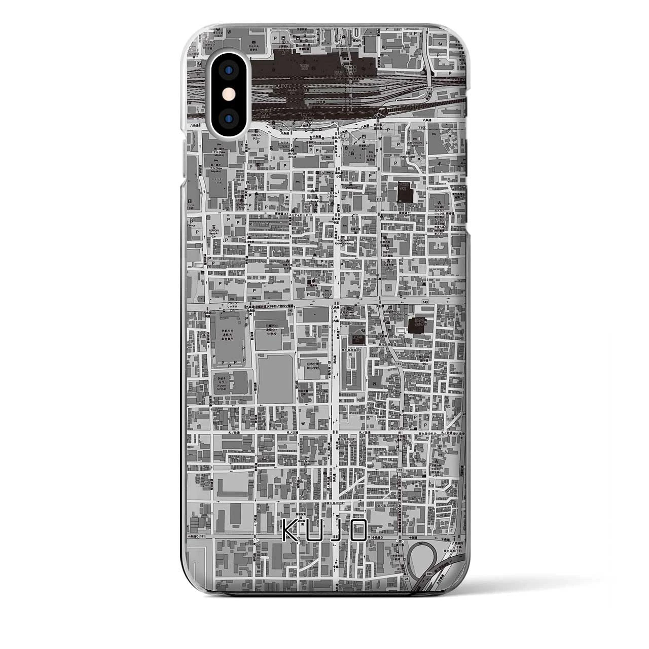 【九条(京都府)】地図柄iPhoneケース(クリアタイプ)モノトーン・iPhone XS Max 用
