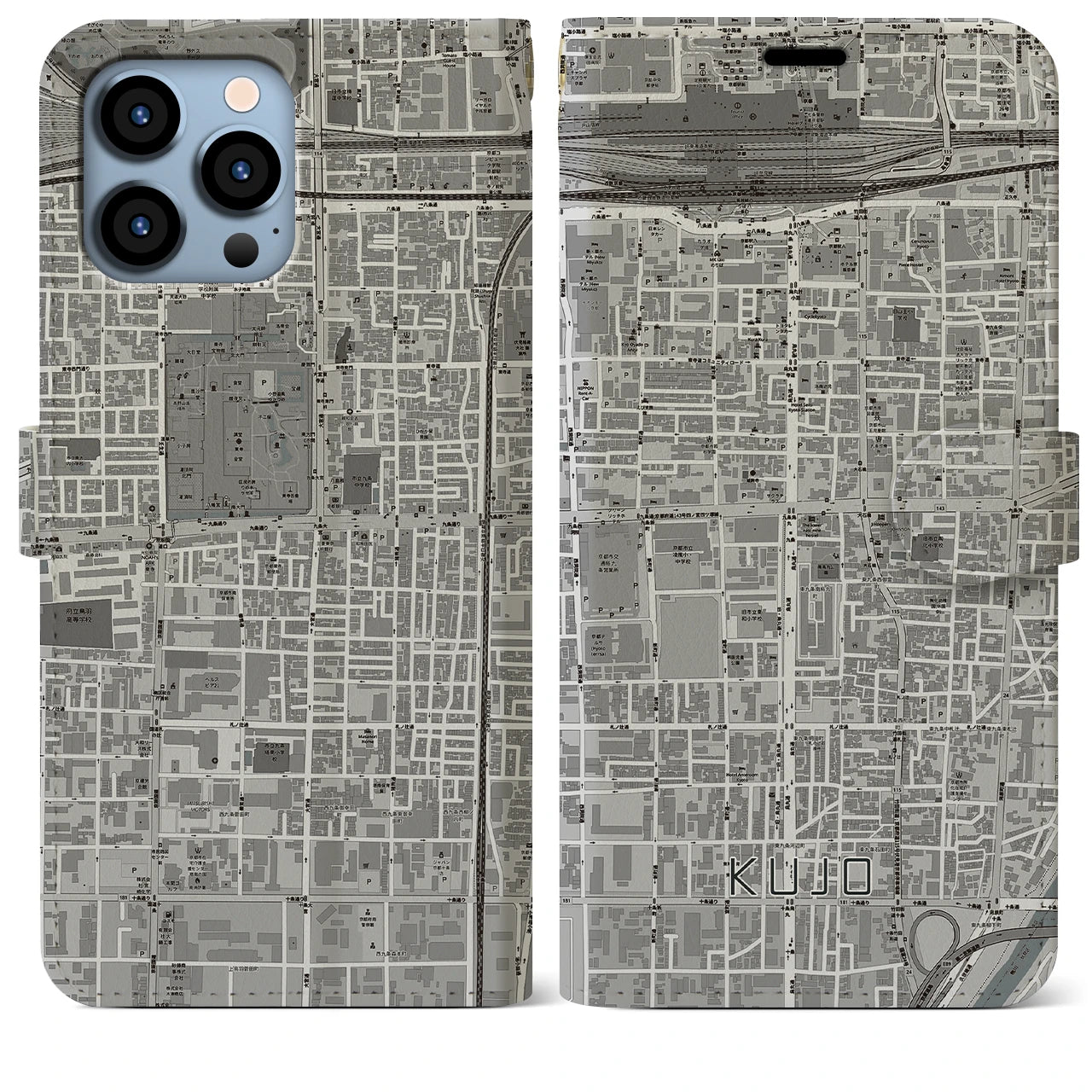 【九条(京都府)】地図柄iPhoneケース(手帳タイプ)