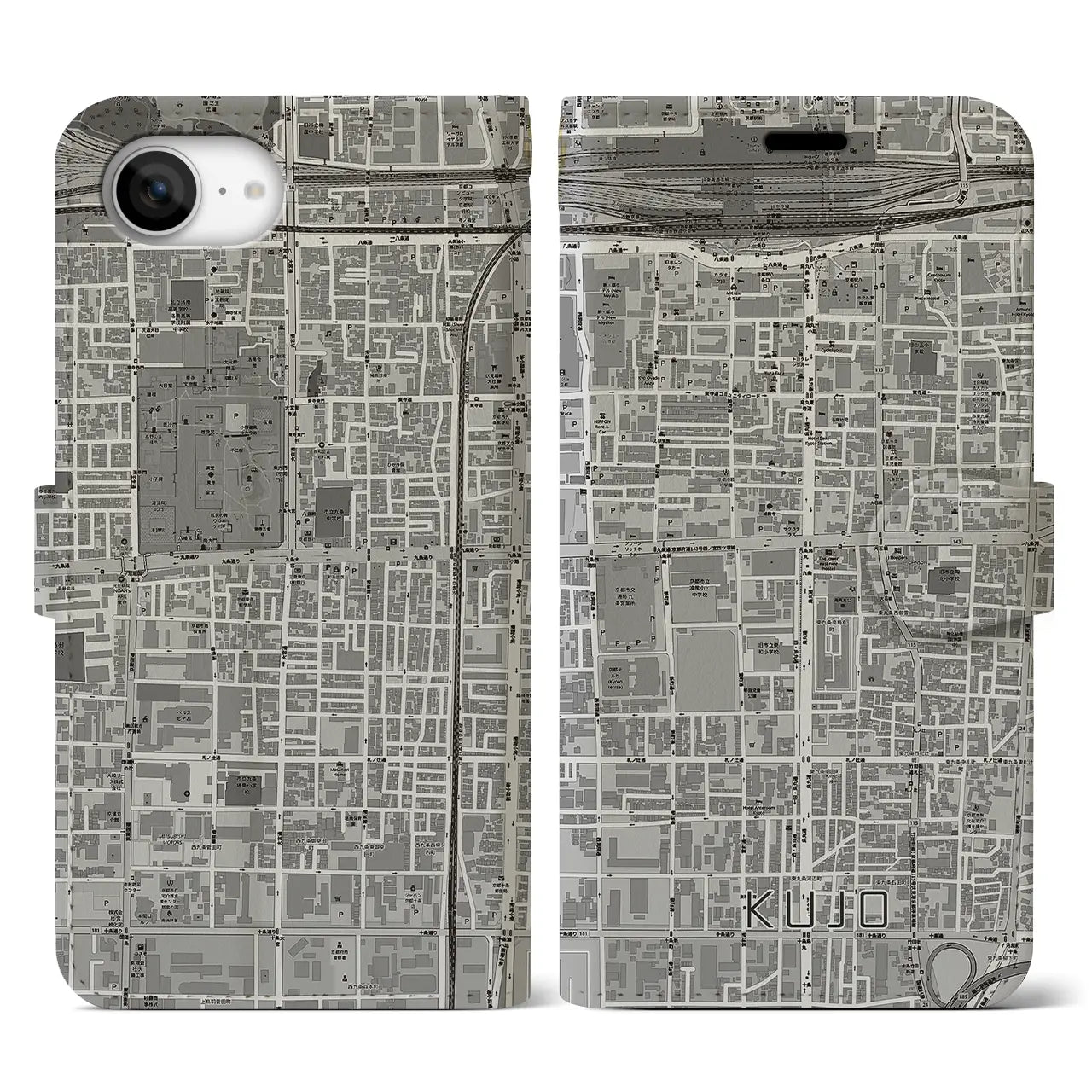 【九条(京都府)】地図柄iPhoneケース(手帳タイプ)