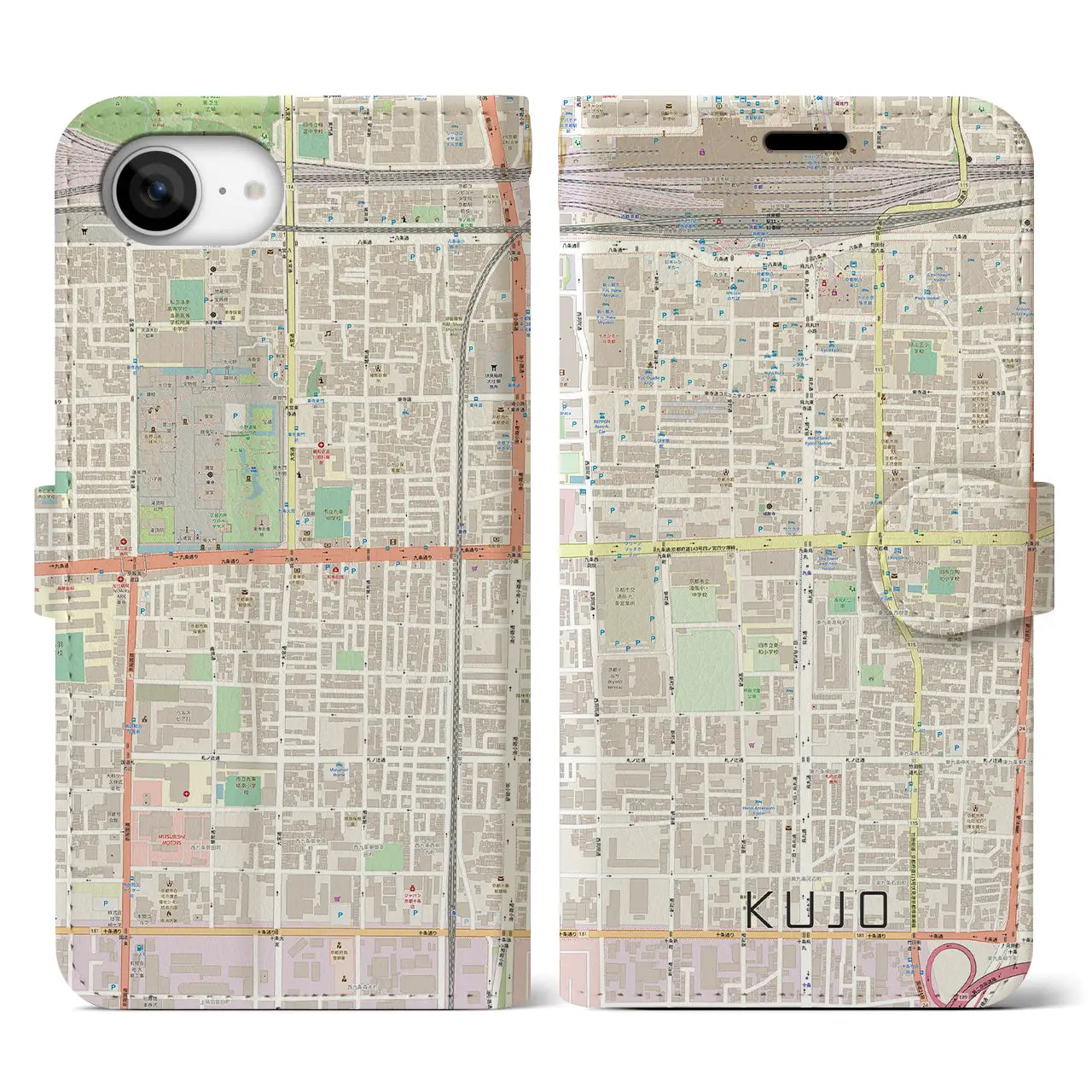 【九条(京都府)】地図柄iPhoneケース(手帳タイプ)