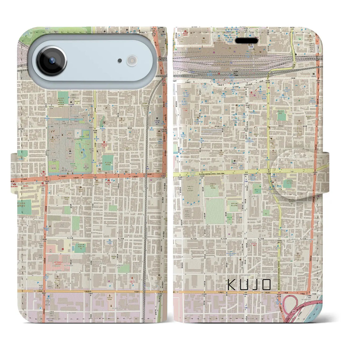 【九条(京都府)】地図柄iPhoneケース(手帳タイプ)ナチュラル・iPhone 17 Pro Max 用