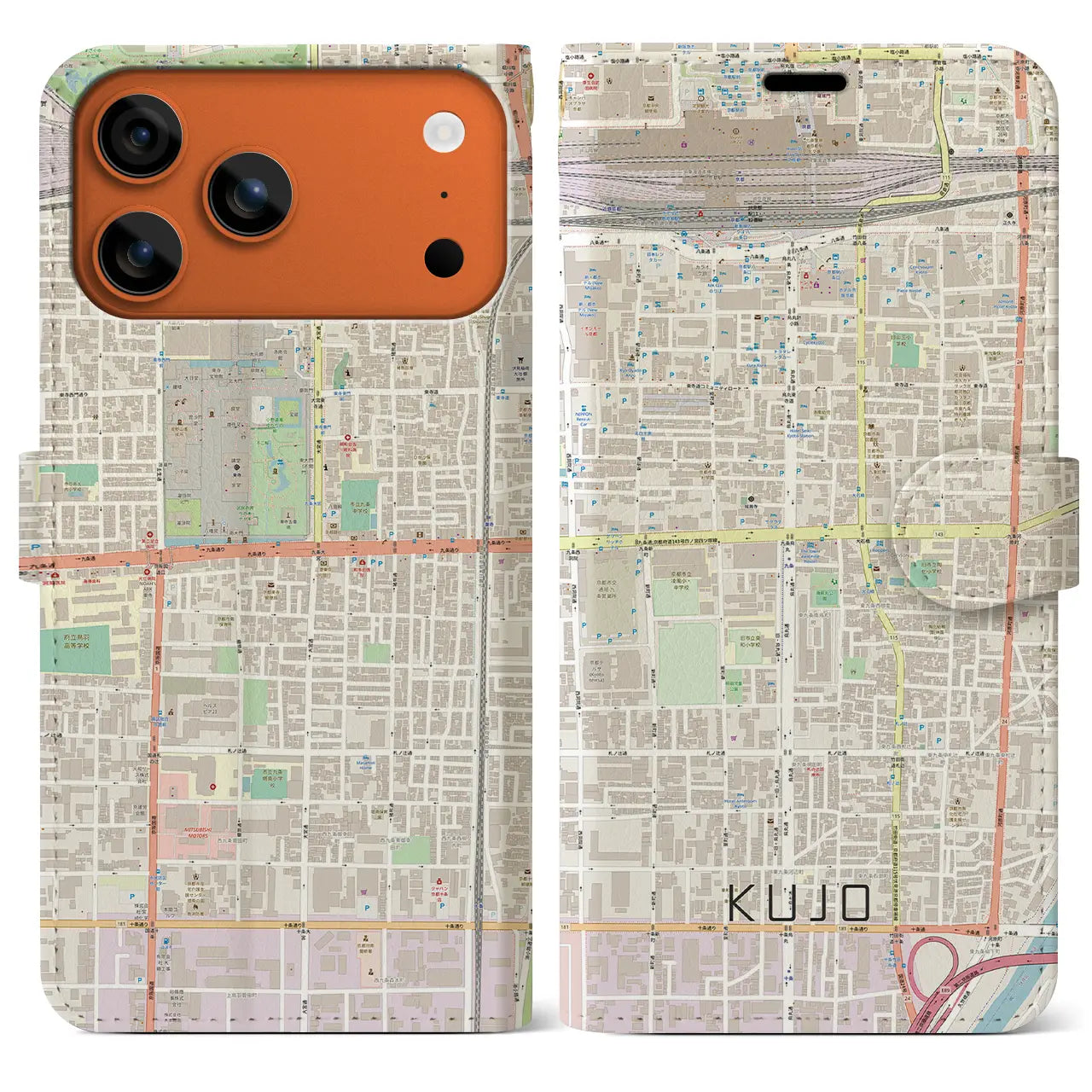 【九条(京都府)】地図柄iPhoneケース(手帳タイプ)