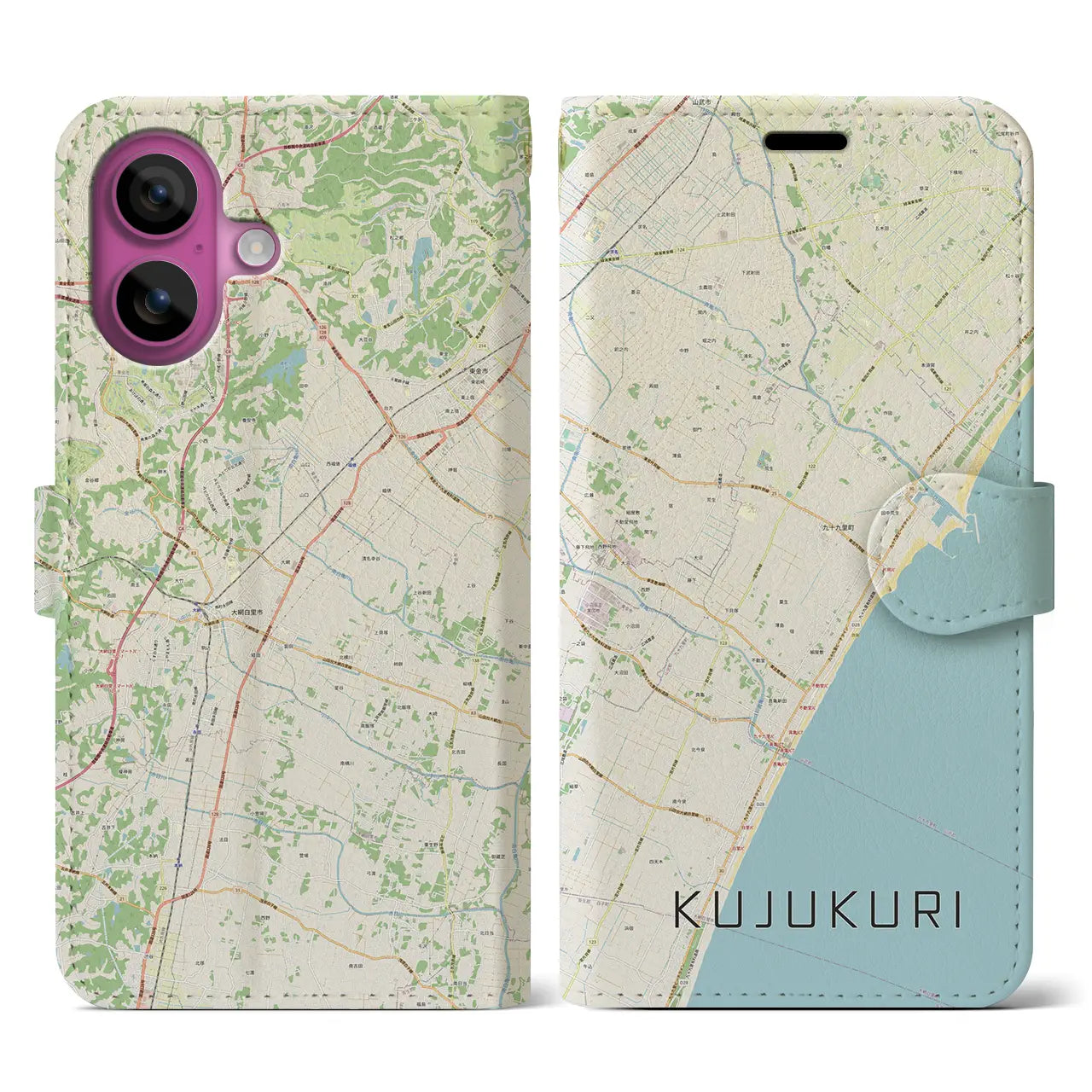 【九十九里(千葉県)】地図柄iPhoneケース(手帳タイプ)ナチュラル・iPhone 16 Pro 用