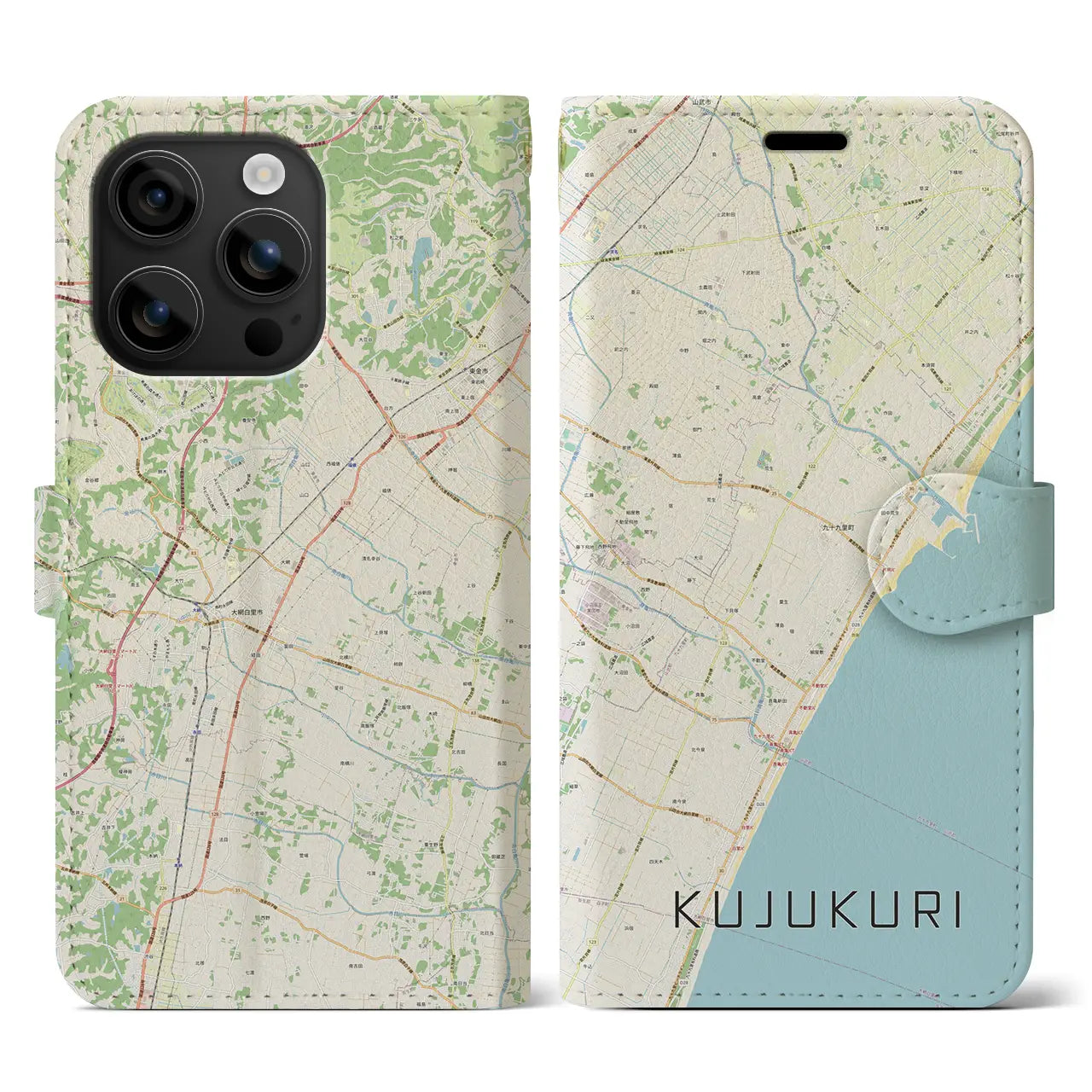 【九十九里(千葉県)】地図柄iPhoneケース(手帳タイプ)ナチュラル・iPhone 16 用