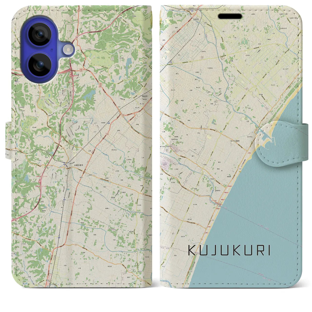 【九十九里(千葉県)】地図柄iPhoneケース(手帳タイプ)ナチュラル・iPhone 16 Pro Max 用