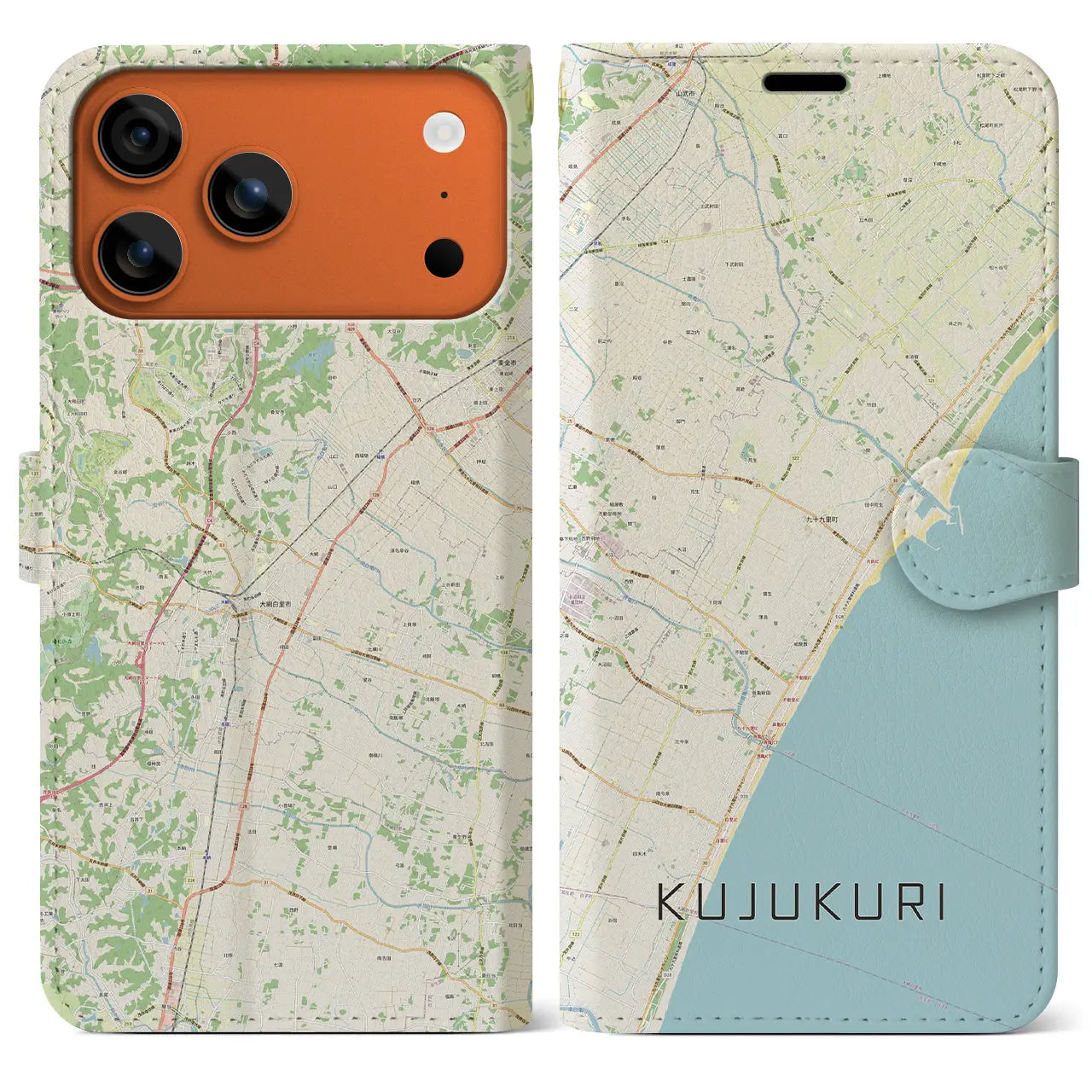 【九十九里(千葉県)】地図柄iPhoneケース(手帳タイプ)ナチュラル・iPhone 17 Pro Max 用
