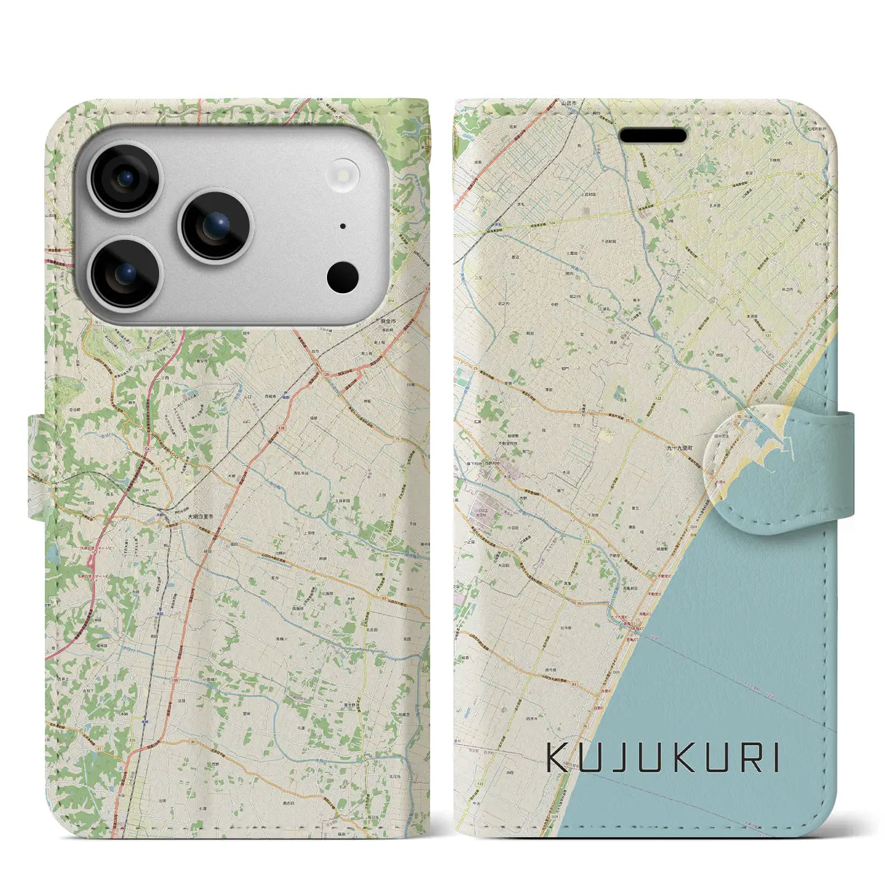 【九十九里(千葉県)】地図柄iPhoneケース(手帳タイプ)