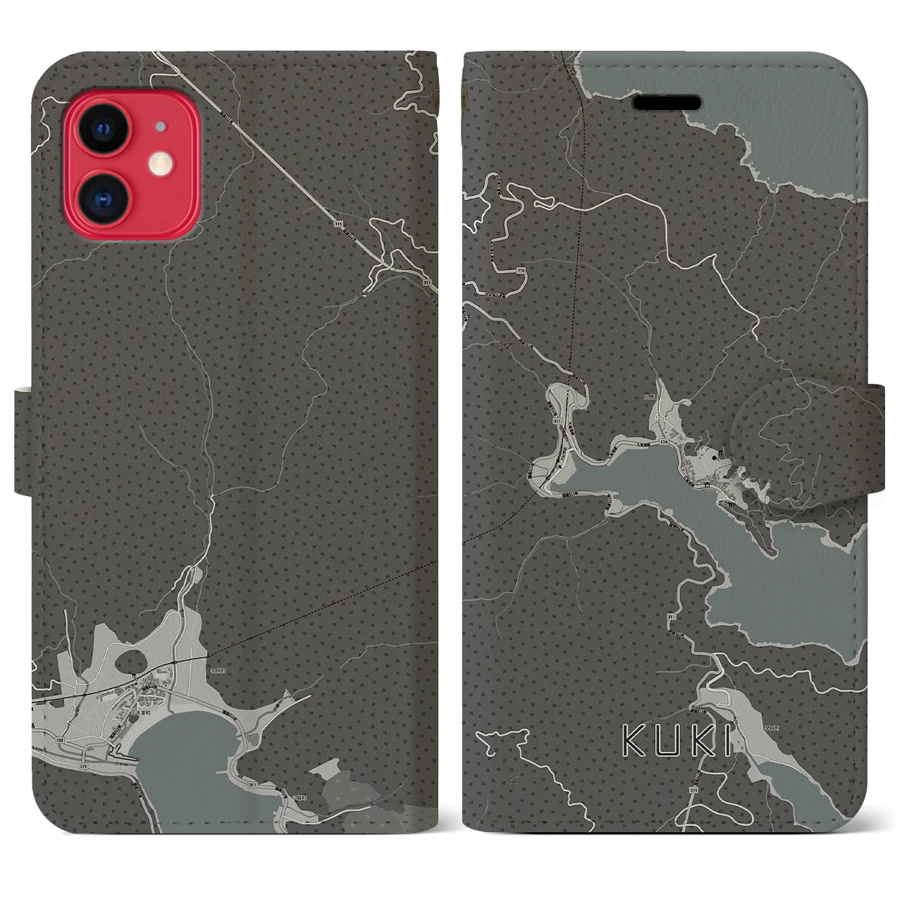 【九鬼(三重県)】地図柄iPhoneケース(手帳タイプ)モノトーン・iPhone 11 用