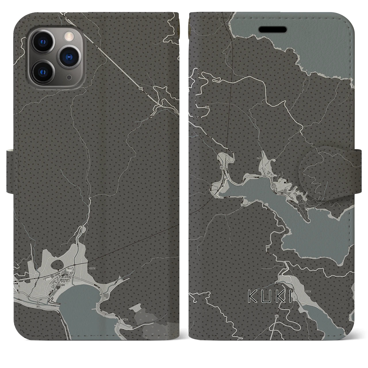 【九鬼(三重県)】地図柄iPhoneケース(手帳タイプ)モノトーン・iPhone 11 Pro Max 用