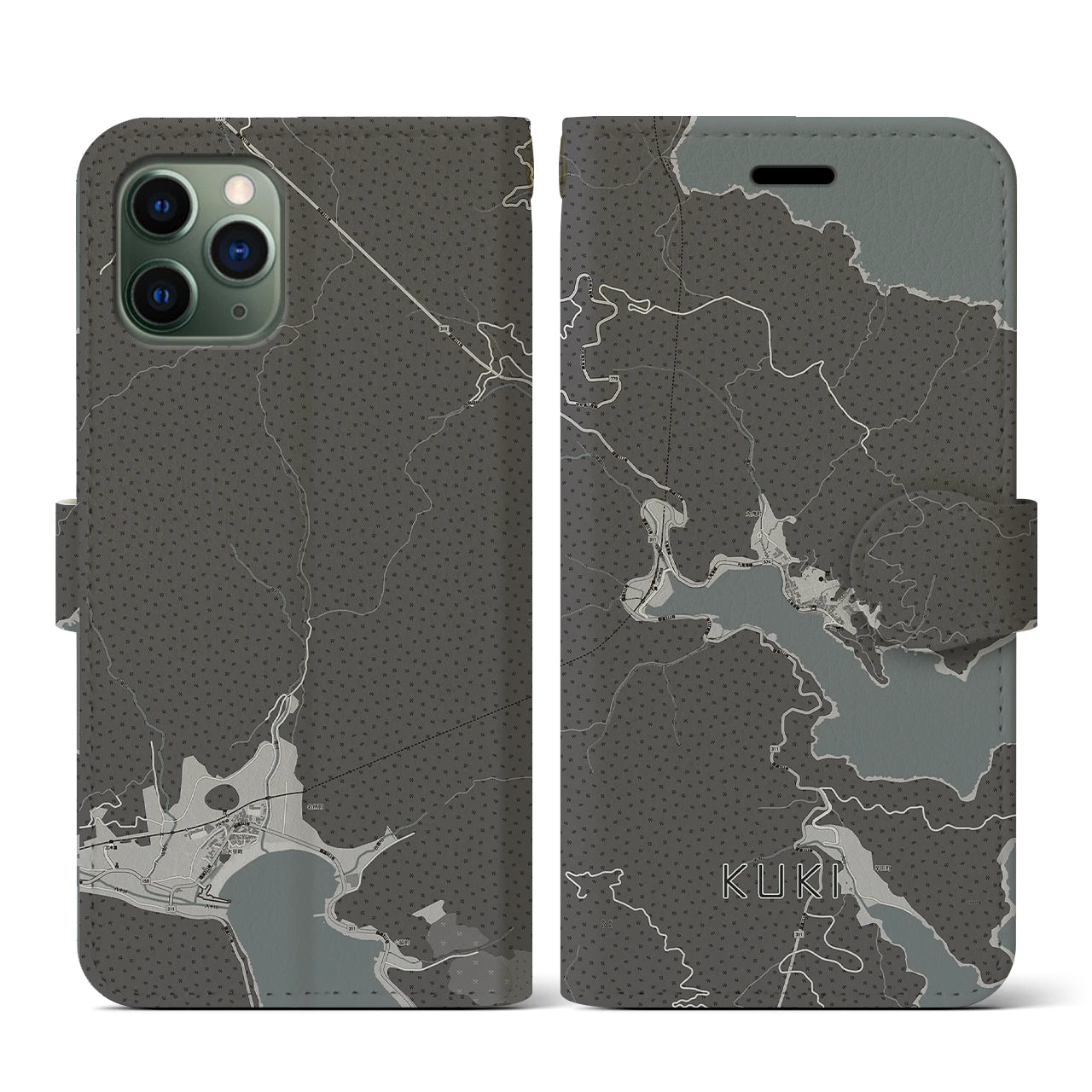 【九鬼(三重県)】地図柄iPhoneケース(手帳タイプ)モノトーン・iPhone 11 Pro 用