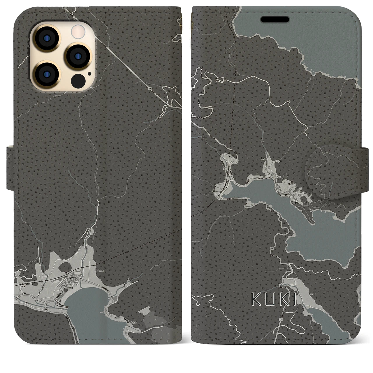【九鬼(三重県)】地図柄iPhoneケース(手帳タイプ)モノトーン・iPhone 12 Pro Max 用