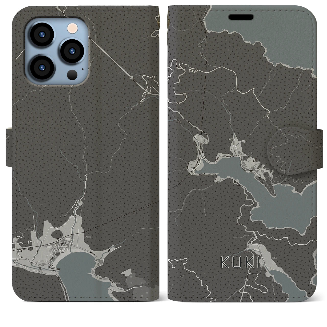 【九鬼(三重県)】地図柄iPhoneケース(手帳タイプ)モノトーン・iPhone 13 Pro Max 用