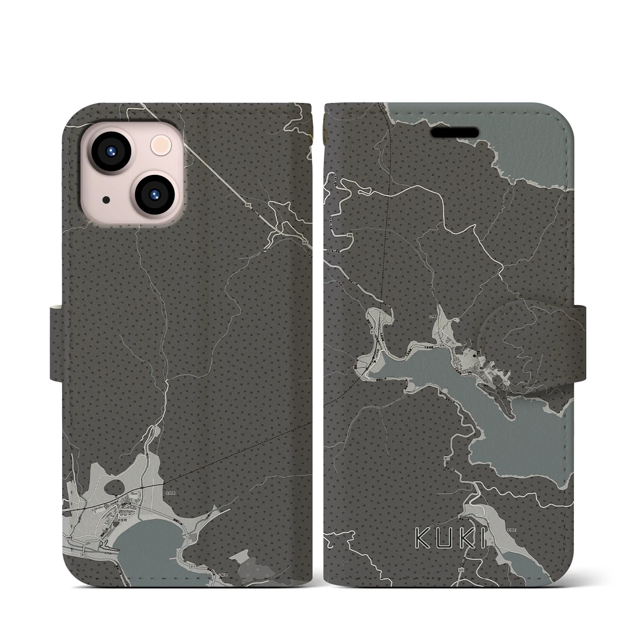 【九鬼(三重県)】地図柄iPhoneケース(手帳タイプ)モノトーン・iPhone 13 mini 用