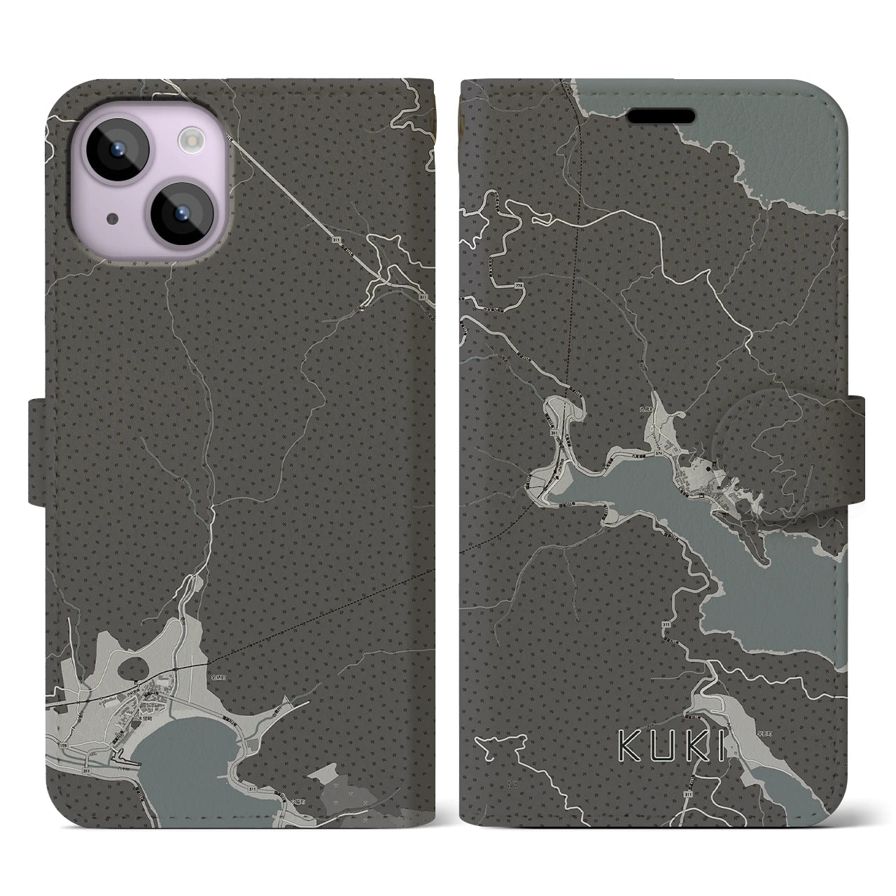 【九鬼(三重県)】地図柄iPhoneケース(手帳タイプ)モノトーン・iPhone 14 用