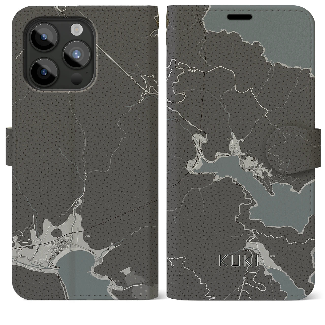 【九鬼(三重県)】地図柄iPhoneケース(手帳タイプ)モノトーン・iPhone 15 Pro Max 用
