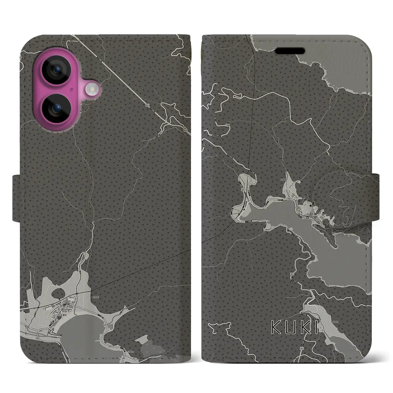 【九鬼(三重県)】地図柄iPhoneケース(手帳タイプ)モノトーン・iPhone 16 Pro 用