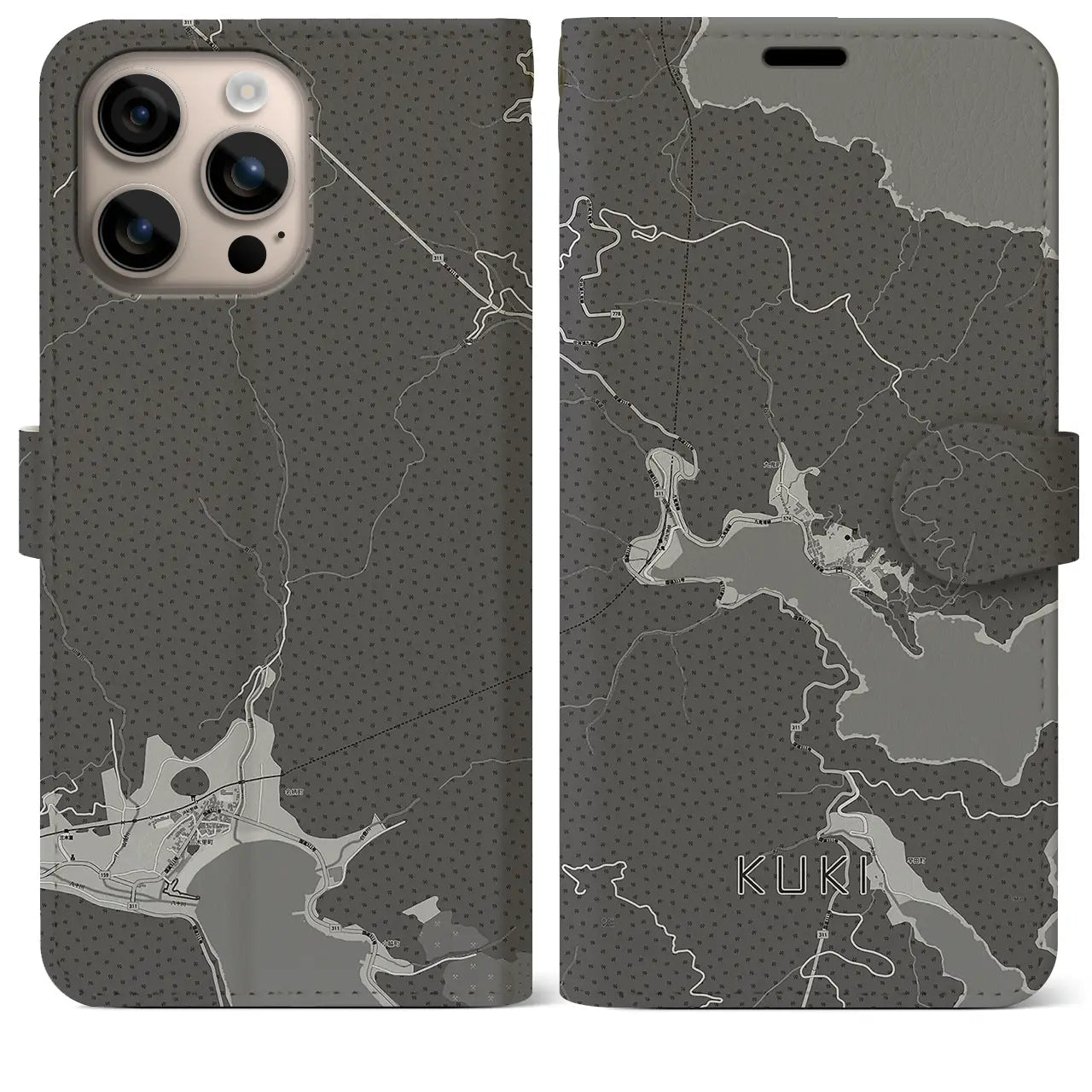【九鬼(三重県)】地図柄iPhoneケース(手帳タイプ)モノトーン・iPhone 16 Plus 用