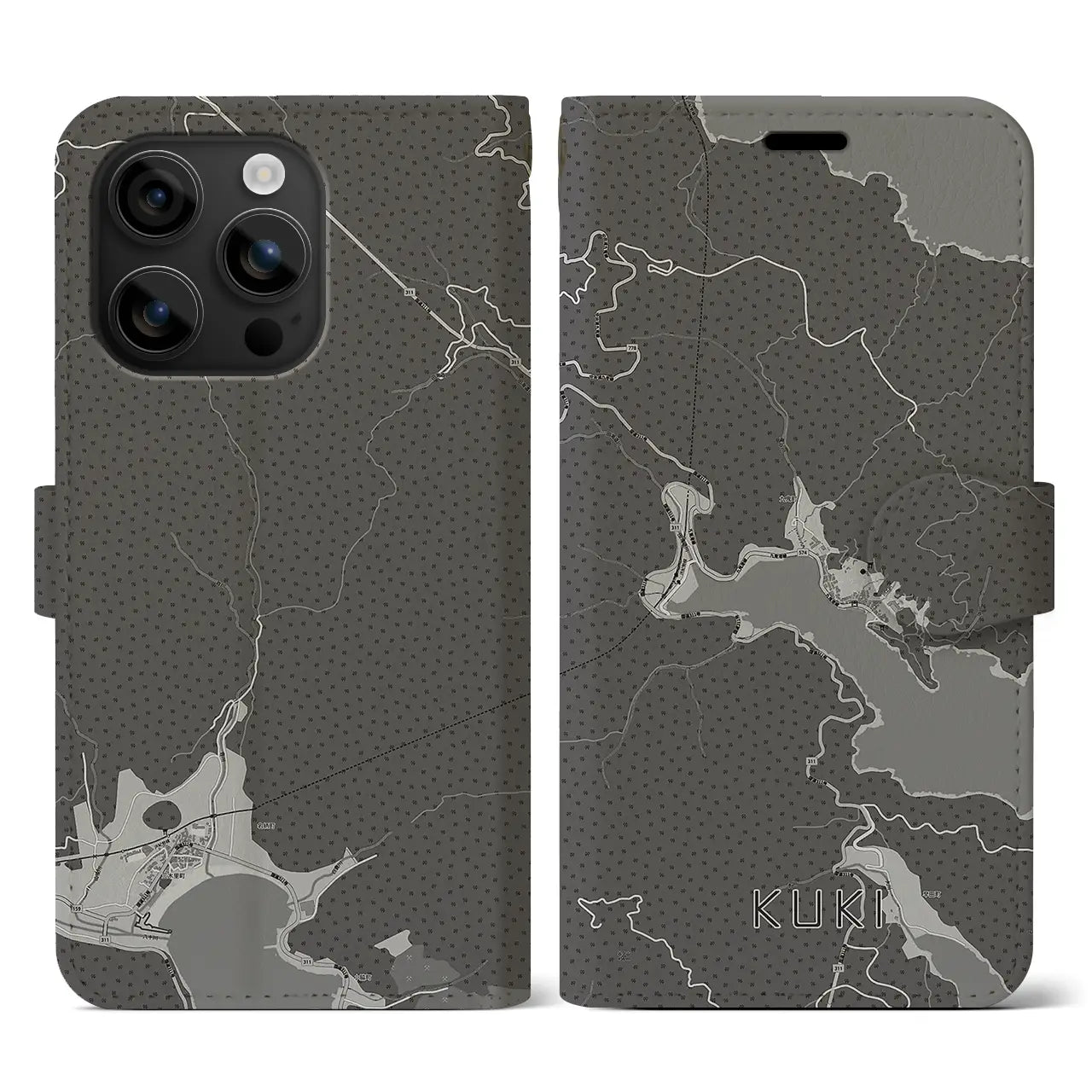 【九鬼(三重県)】地図柄iPhoneケース(手帳タイプ)モノトーン・iPhone 16 用