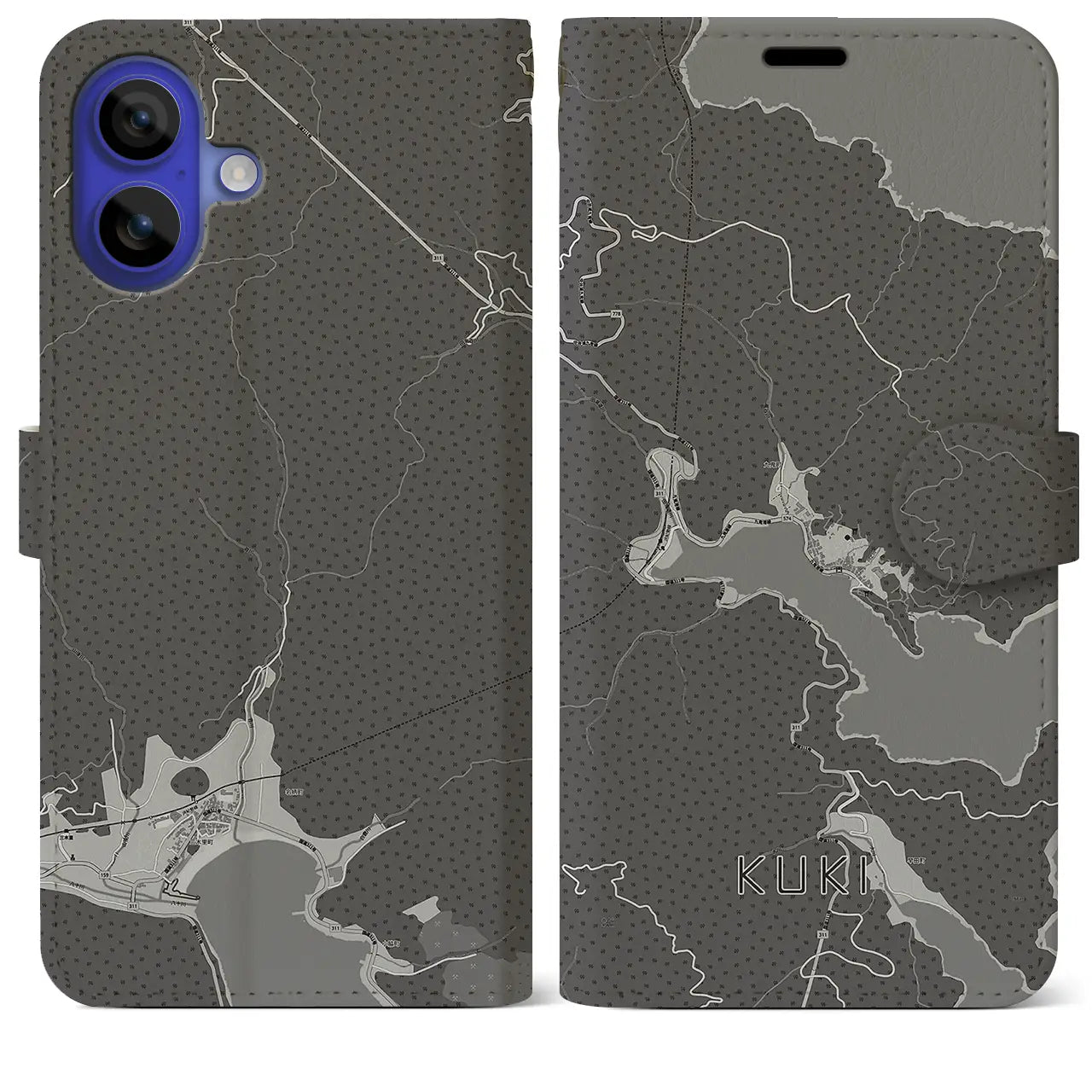 【九鬼(三重県)】地図柄iPhoneケース(手帳タイプ)モノトーン・iPhone 16 Pro Max 用