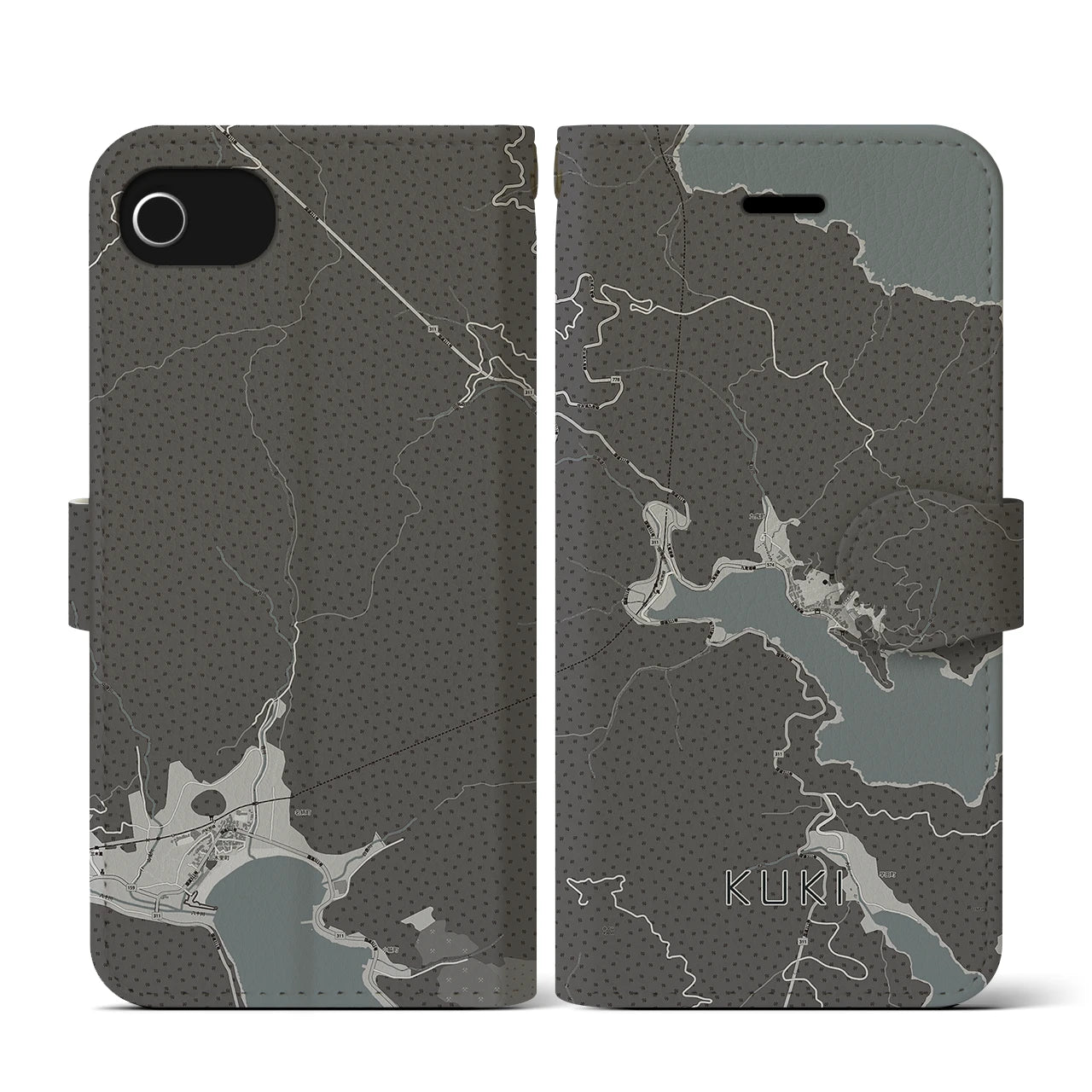 【九鬼(三重県)】地図柄iPhoneケース(手帳タイプ)モノトーン・iPhone SE(第3 / 第2世代) / 8 / 7 / 6s / 6 用