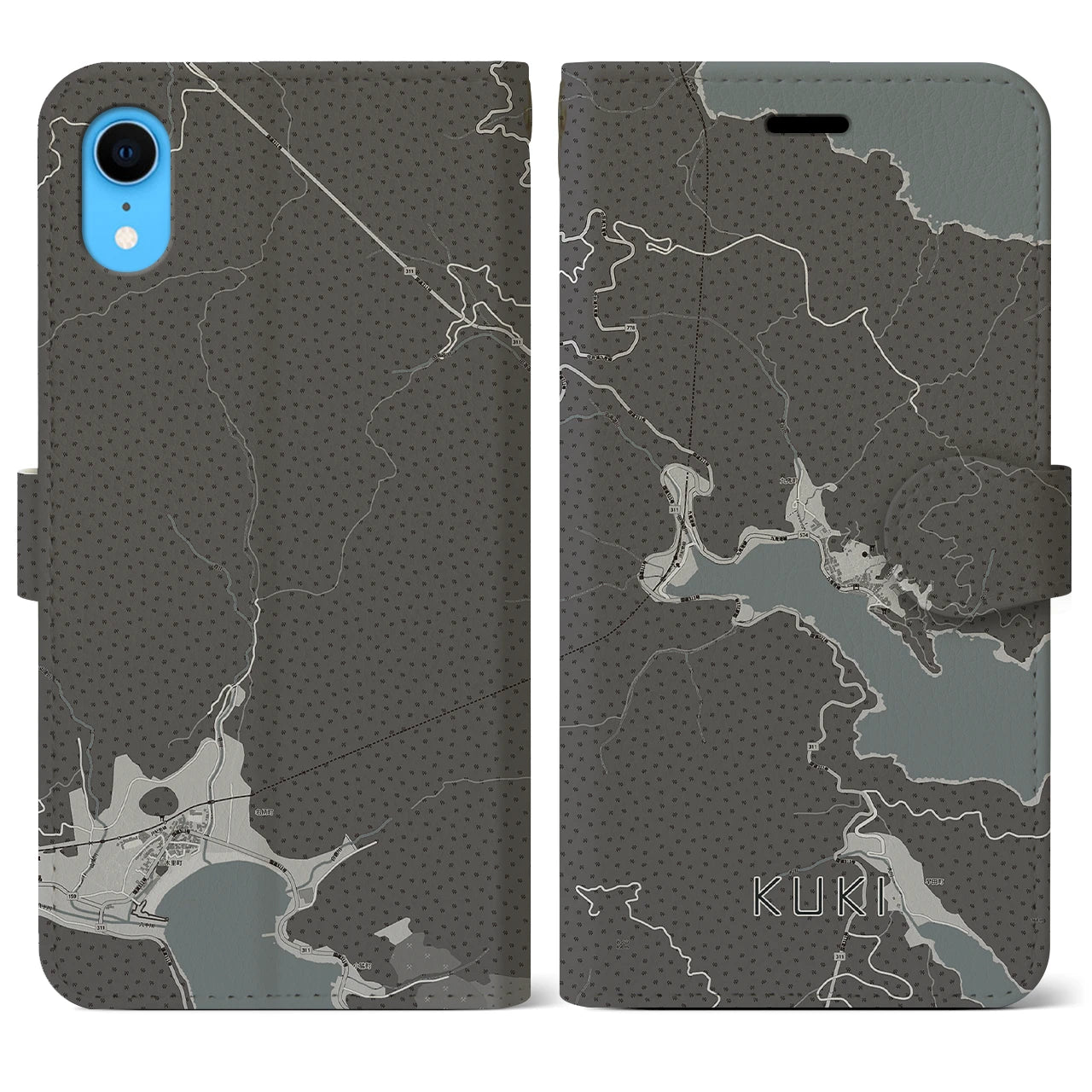 【九鬼(三重県)】地図柄iPhoneケース(手帳タイプ)モノトーン・iPhone XR 用