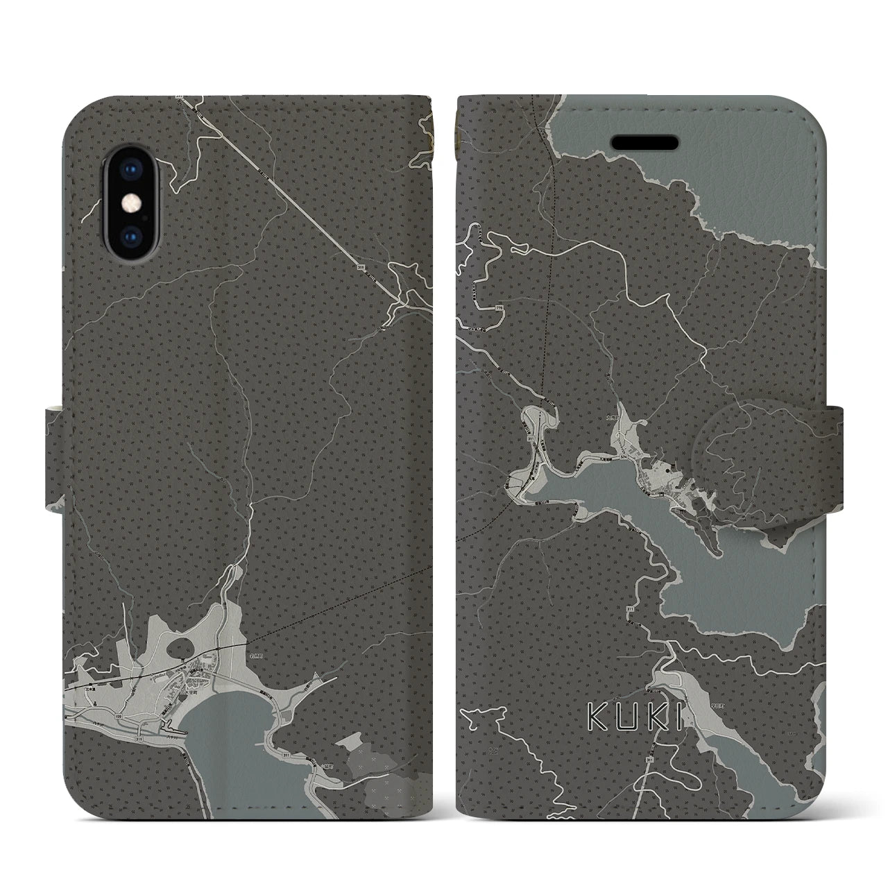 【九鬼(三重県)】地図柄iPhoneケース(手帳タイプ)モノトーン・iPhone XS / X 用