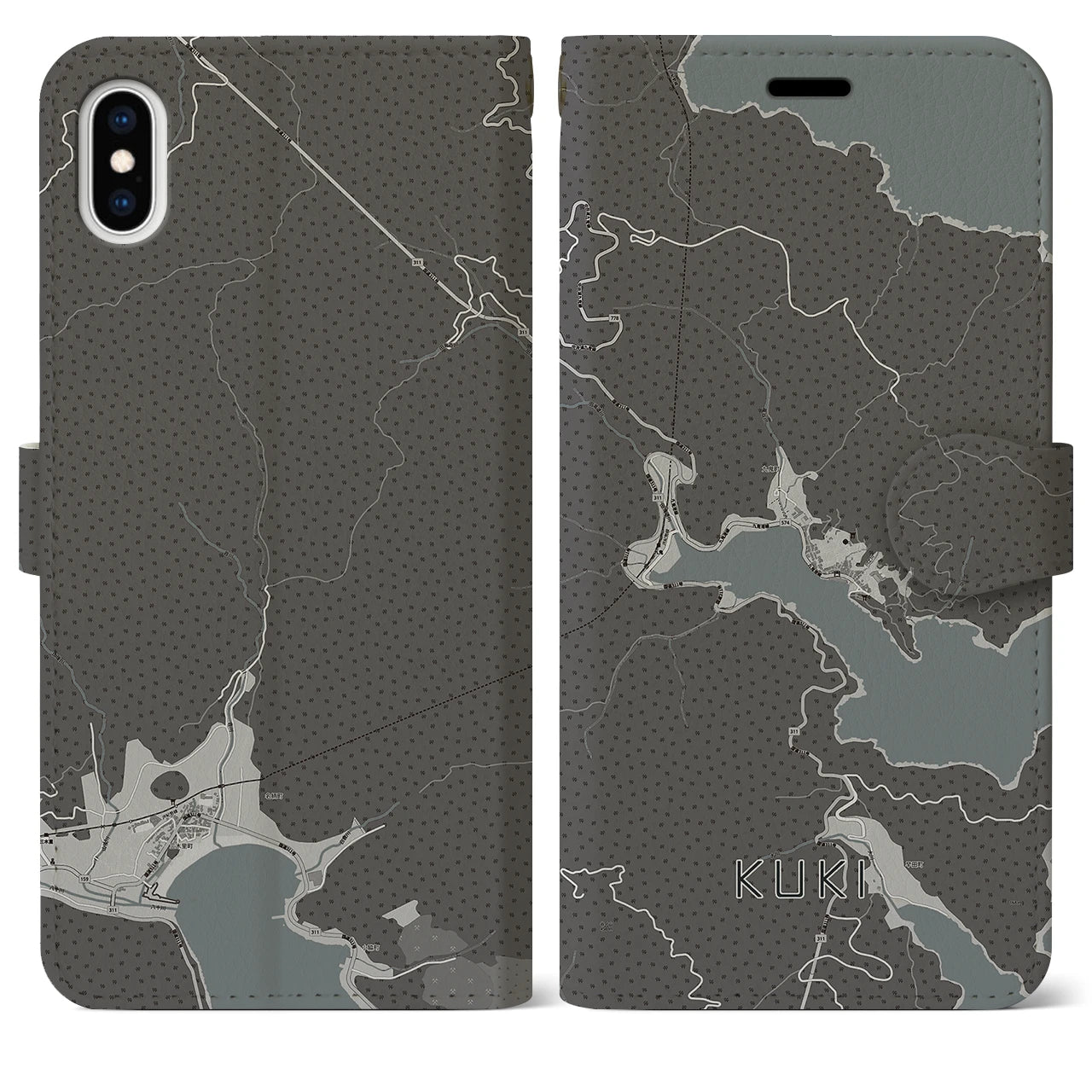 【九鬼(三重県)】地図柄iPhoneケース(手帳タイプ)モノトーン・iPhone XS Max 用