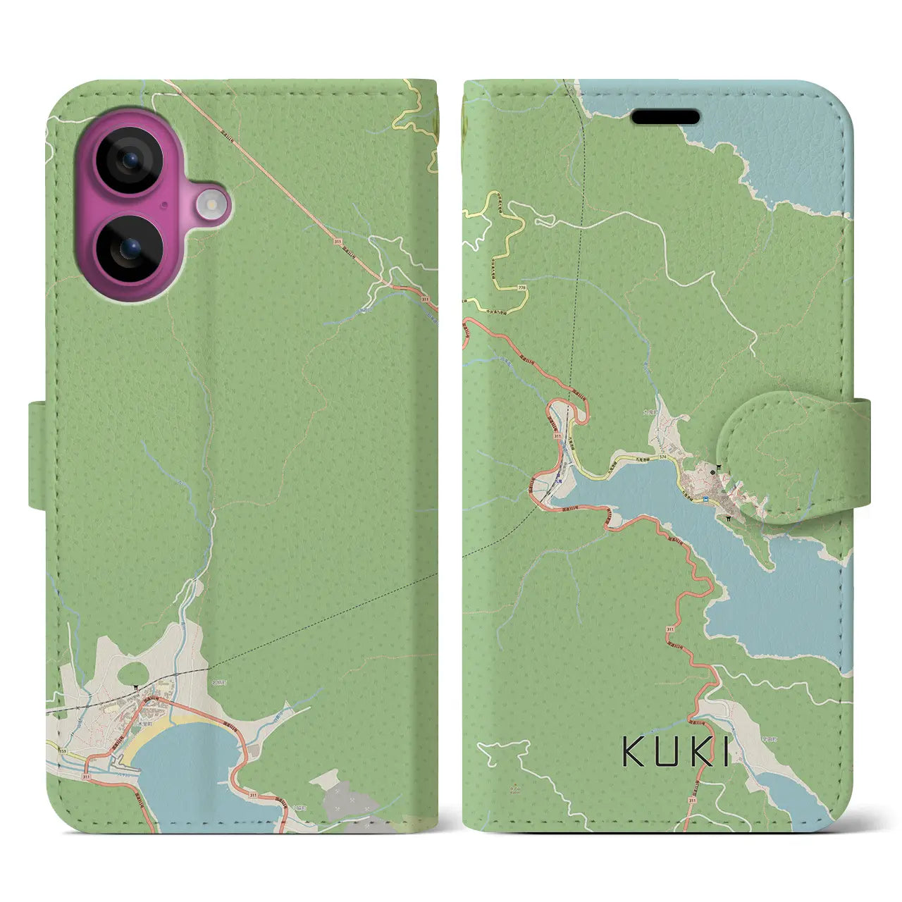 【九鬼(三重県)】地図柄iPhoneケース(手帳タイプ)ナチュラル・iPhone 16 Pro 用