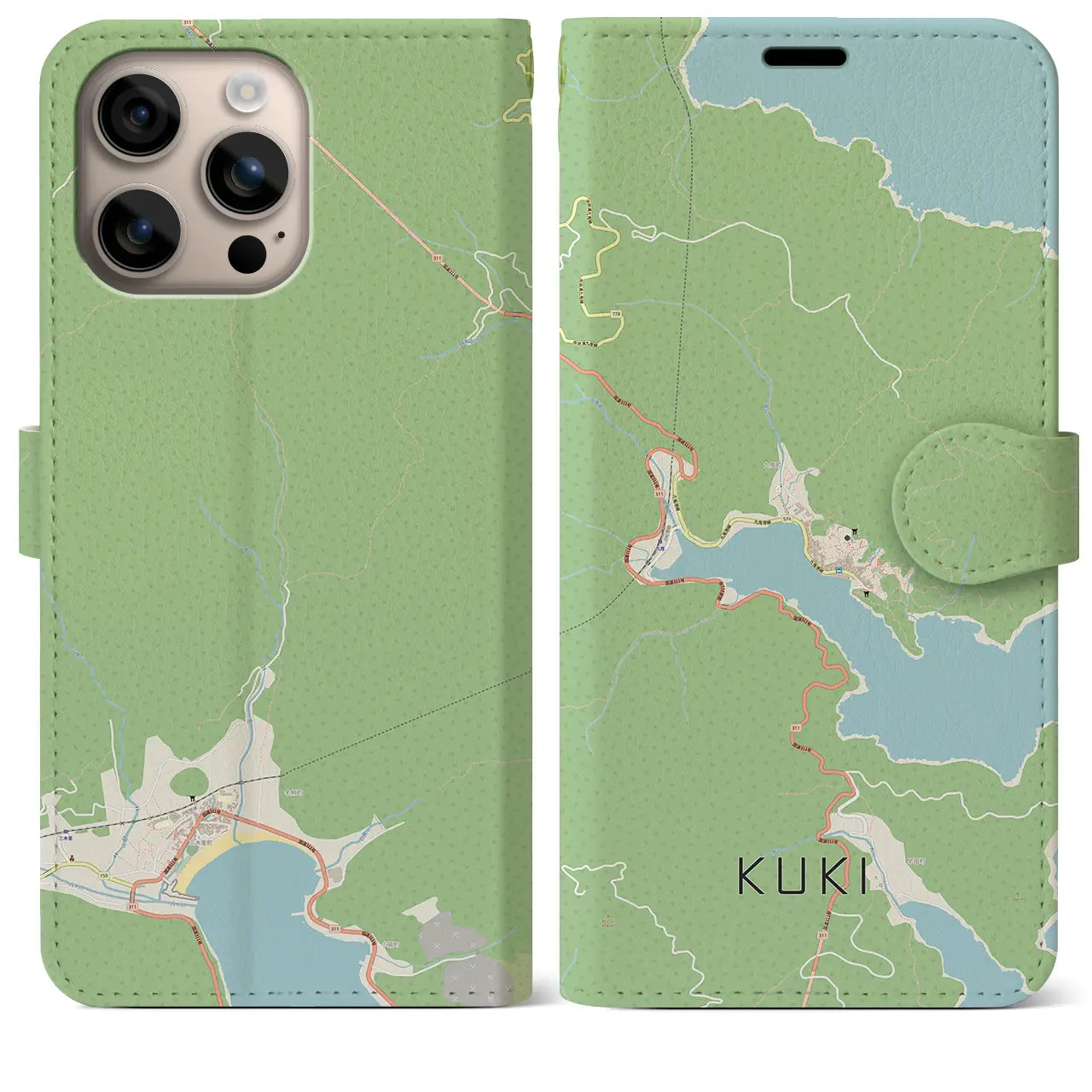 【九鬼(三重県)】地図柄iPhoneケース(手帳タイプ)ナチュラル・iPhone 16 Plus 用