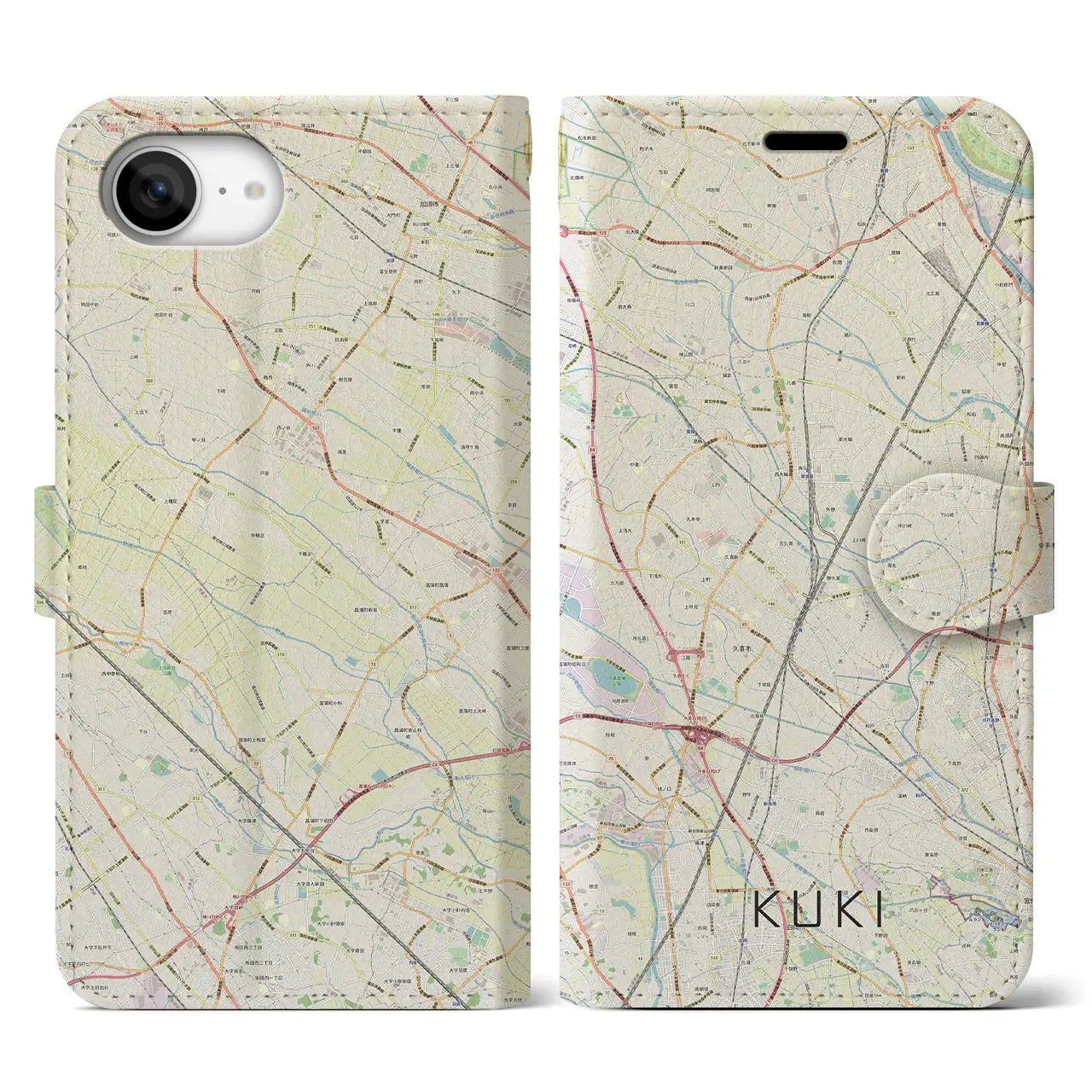 【久喜(埼玉県)】地図柄iPhoneケース(手帳タイプ)