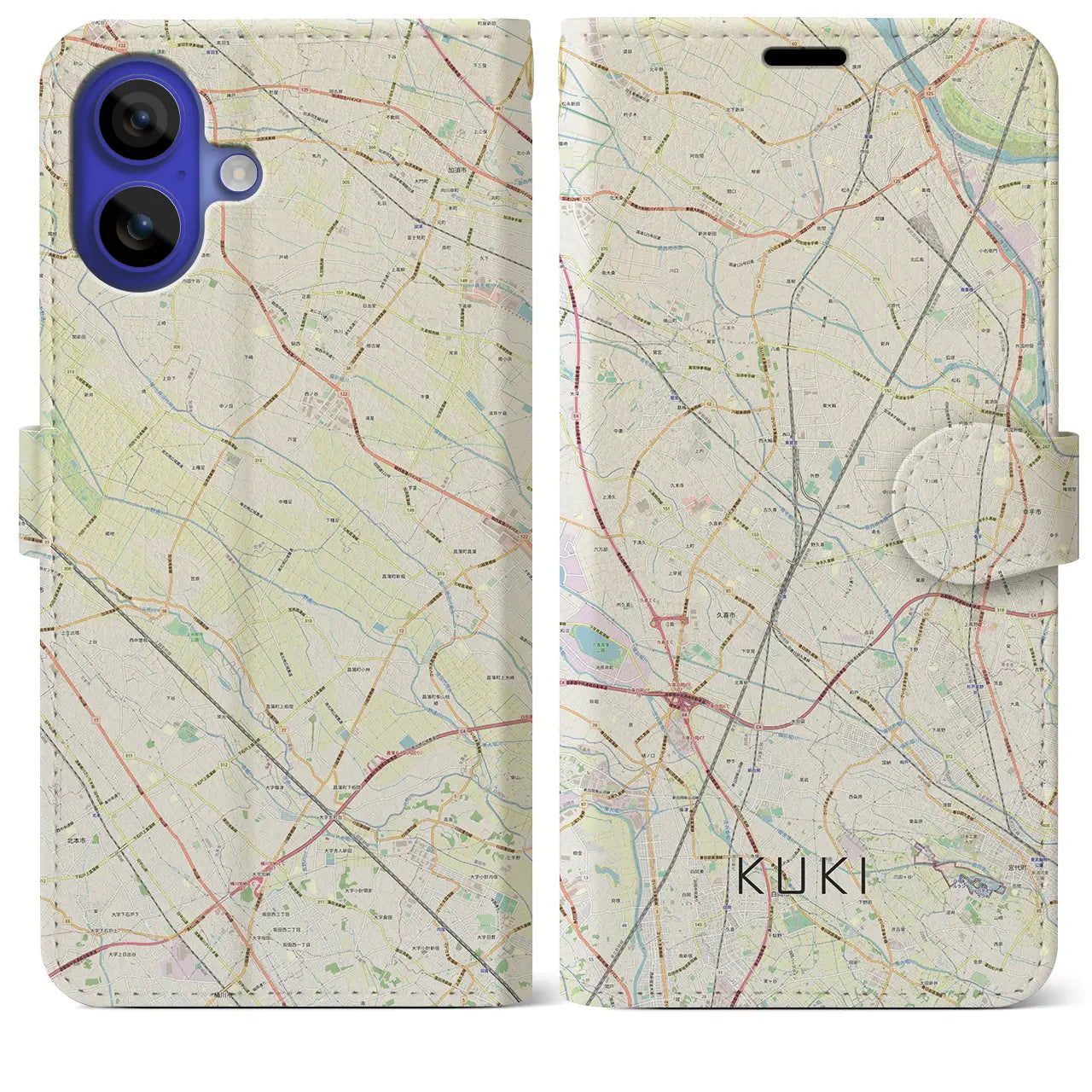 【久喜(埼玉県)】地図柄iPhoneケース(手帳タイプ)ナチュラル・iPhone 16 Pro Max 用
